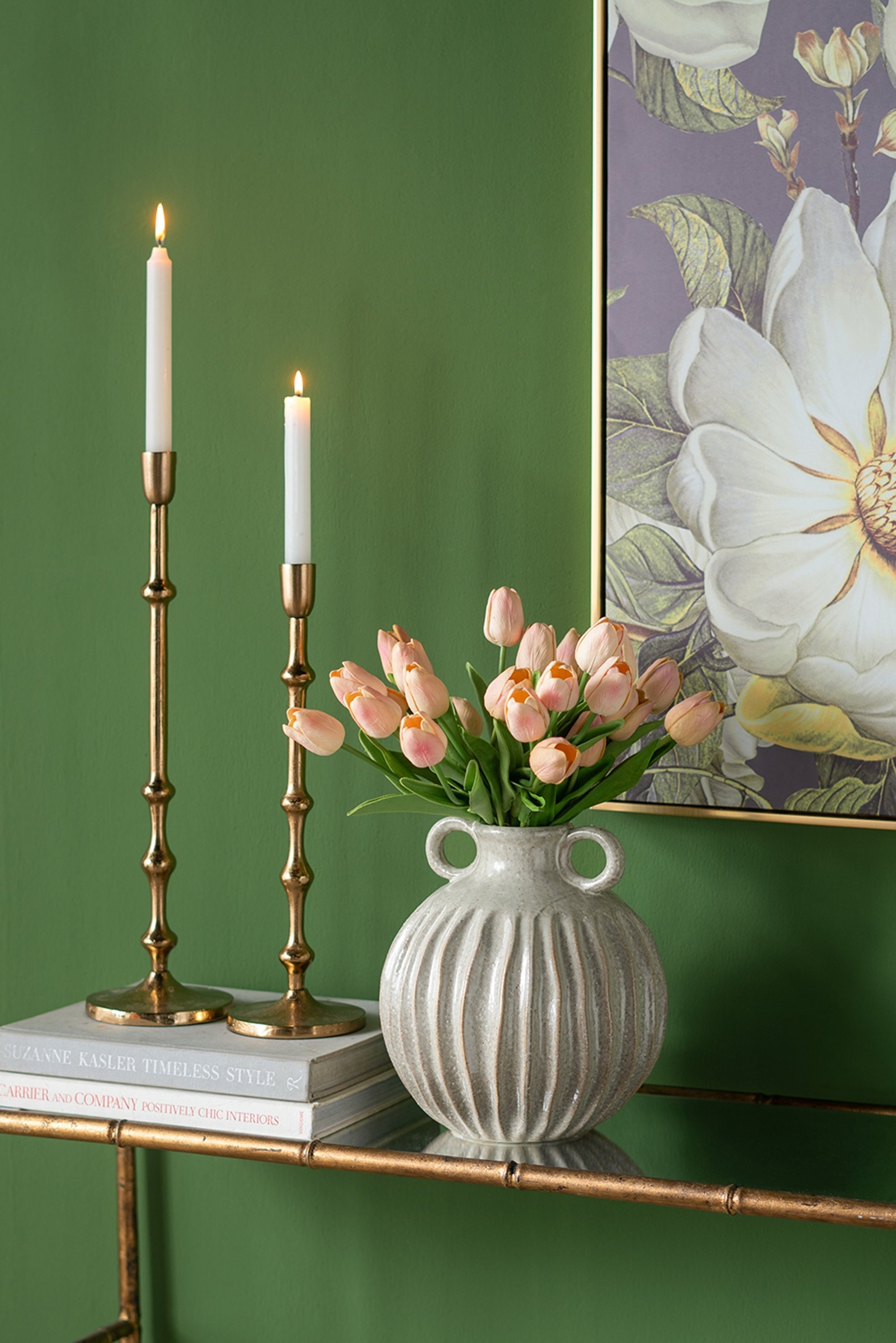 4.5x15.5' Slender Aluminum Taper Candle Holder with Bead Accents, Bronze