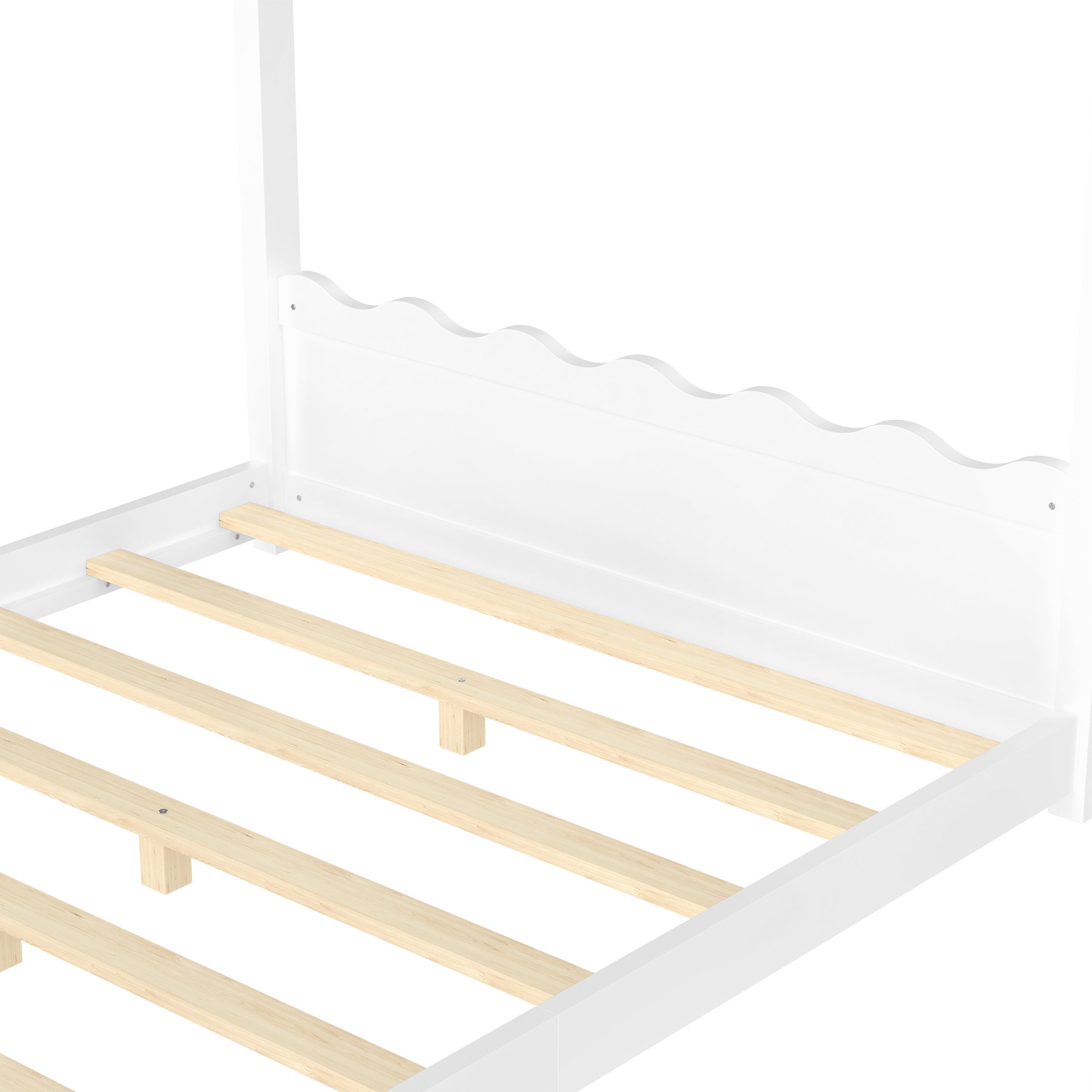 Full House Floor Bed with Support Slats, Solid Wood House Bed Frame for Kids, No Box Spring Needed and Opening Constructure, White