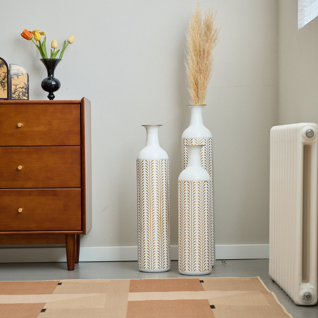 Floor Metal Vase Modern Style Decoration Home White Metal Vase 3-piece Set Gorgeous Home Decoration Large Glazed Metal Vase