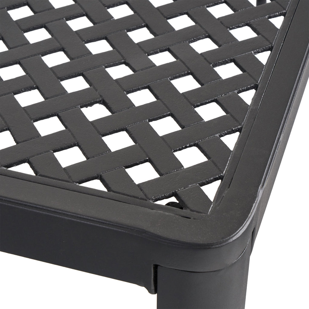 Modern Outdoor Dining Table with Woven Accents in Antique Matte Black Aluminum