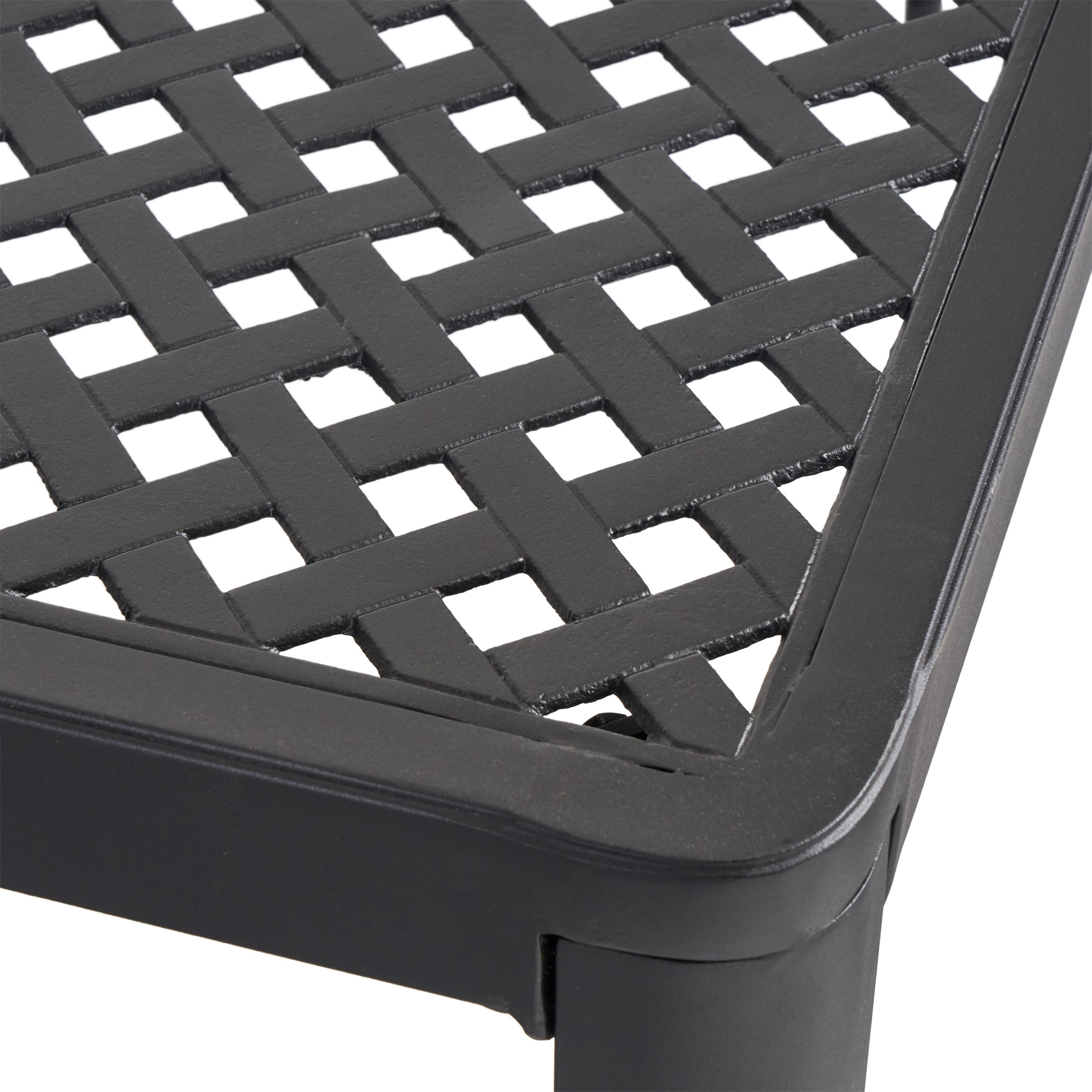 Modern Outdoor Dining Table with Woven Accents in Antique Matte Black Aluminum