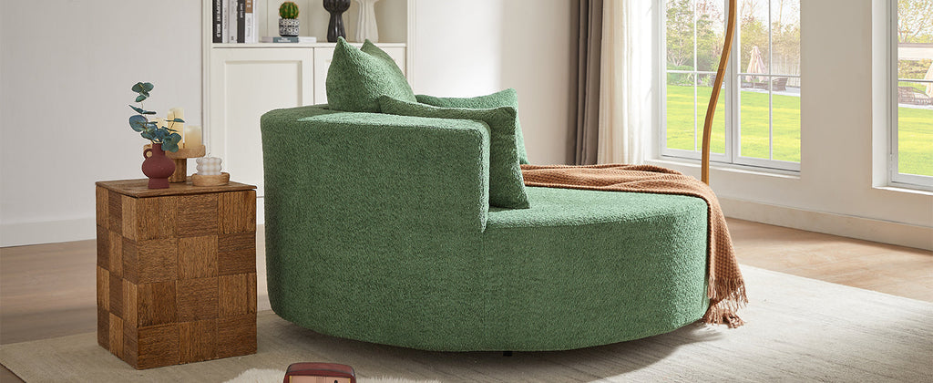 Modern 360° Swivel Accent Barrel Chair with Removable Pillows in Green Chenille for Living Room and Office