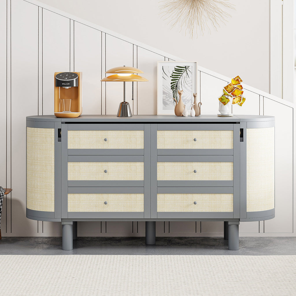 Full Murphy Bed with Hidden Storage & Modern Woven Design,Gray