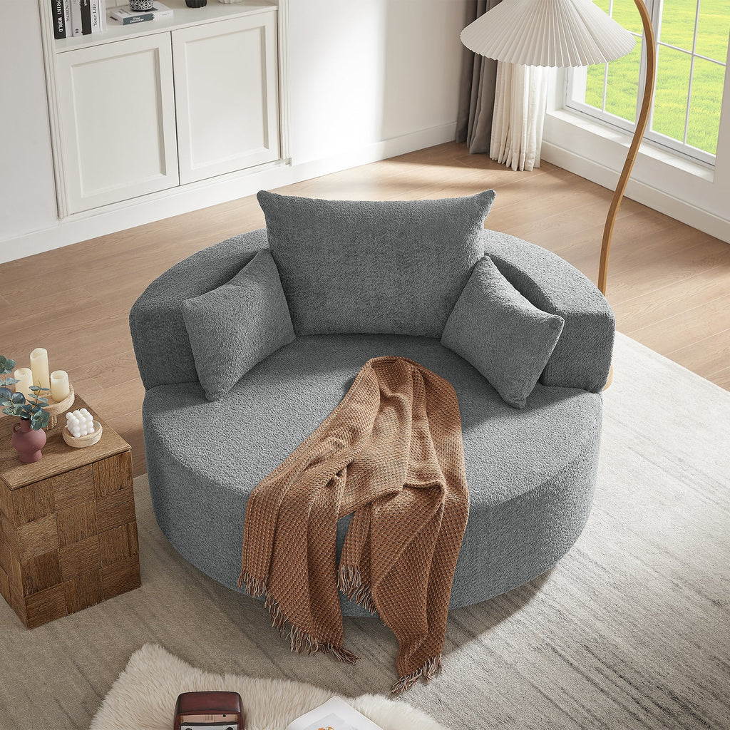 Modern Accent Swivel Barrel Chair with Removable Pillows, Grey Chenille, 56.3x56.3x35.5 in