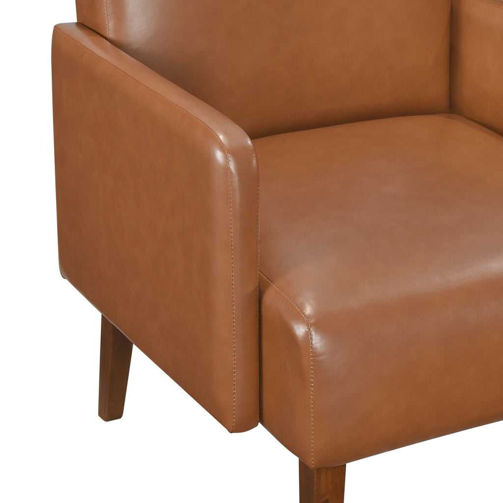 Mid-Century Modern Design Accent Chair Brown Faux Leather Upholstery Walnut Finish Solid Wood 1pc Living Room Furniture