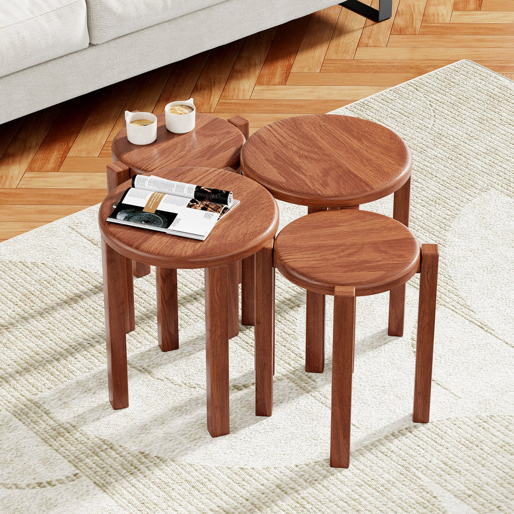 100% solid wood stackable stools set of 4, wooden stools, 18-inch stools, stacking stools, nesting tables, sturdy and durable, no installation required, top stackable round side table