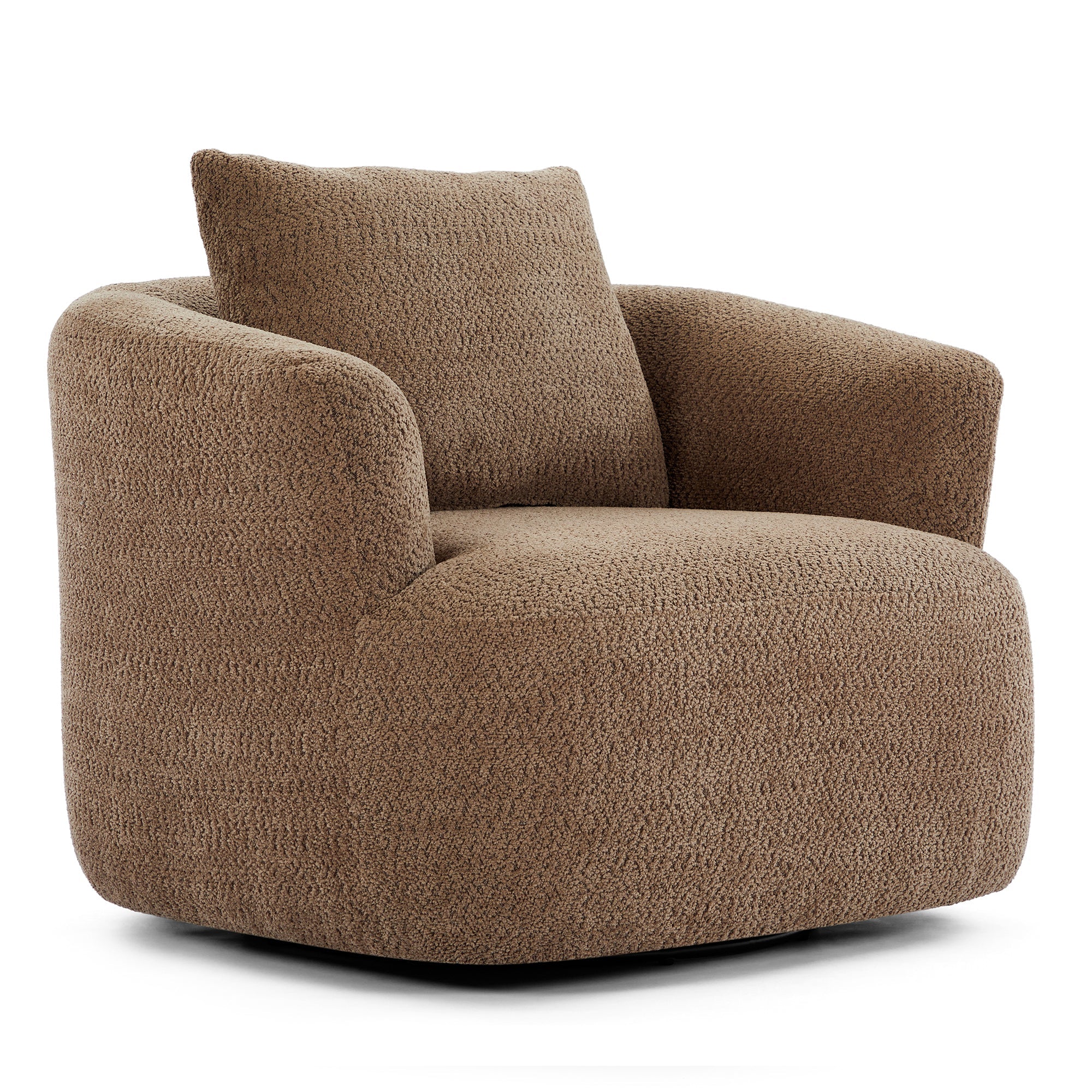 Chenille Upholstered 360° Swivel Chair with Throw Pillow, Dark Brown, 38.2' Accent Chair Sofa for Living Room and Office