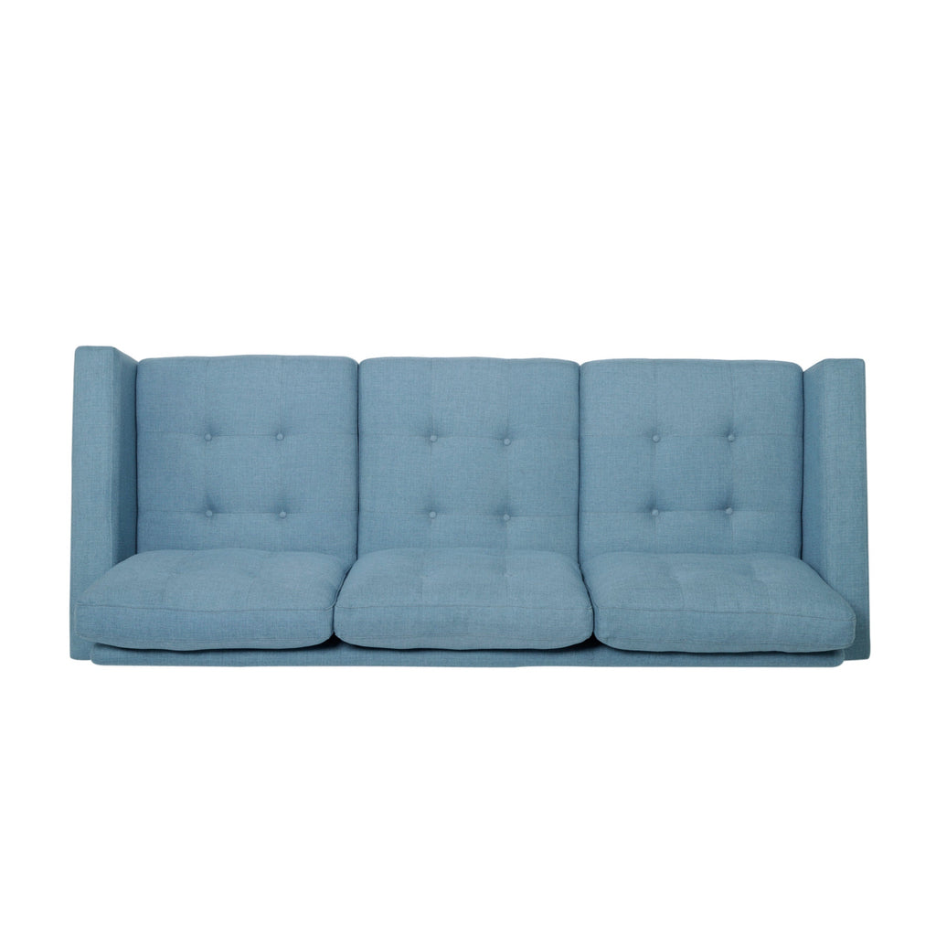 Jenny Contemporary Tufted Fabric 3-Seater Sofa, Blue, Rubberwood Frame, 82.75' Length