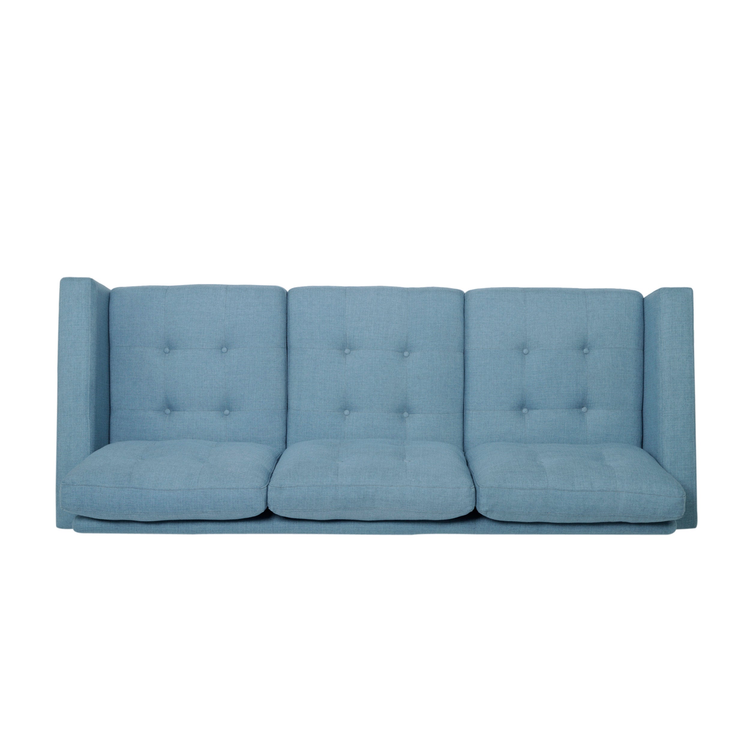 Jenny Contemporary Tufted Fabric 3-Seater Sofa, Blue, Rubberwood Frame, 82.75' Length