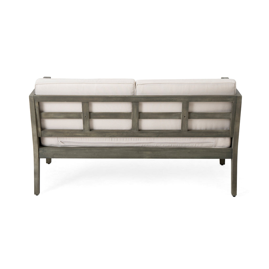 4-Pieces Acacia Wood Patio Furniture Set, Outdoor Furniture with Coffee Table, Patio Conversation Set Deep Seating with Soft Cushion, Porch Chairs for Garden, Backyard Porch Balcony, Grey & Beige
