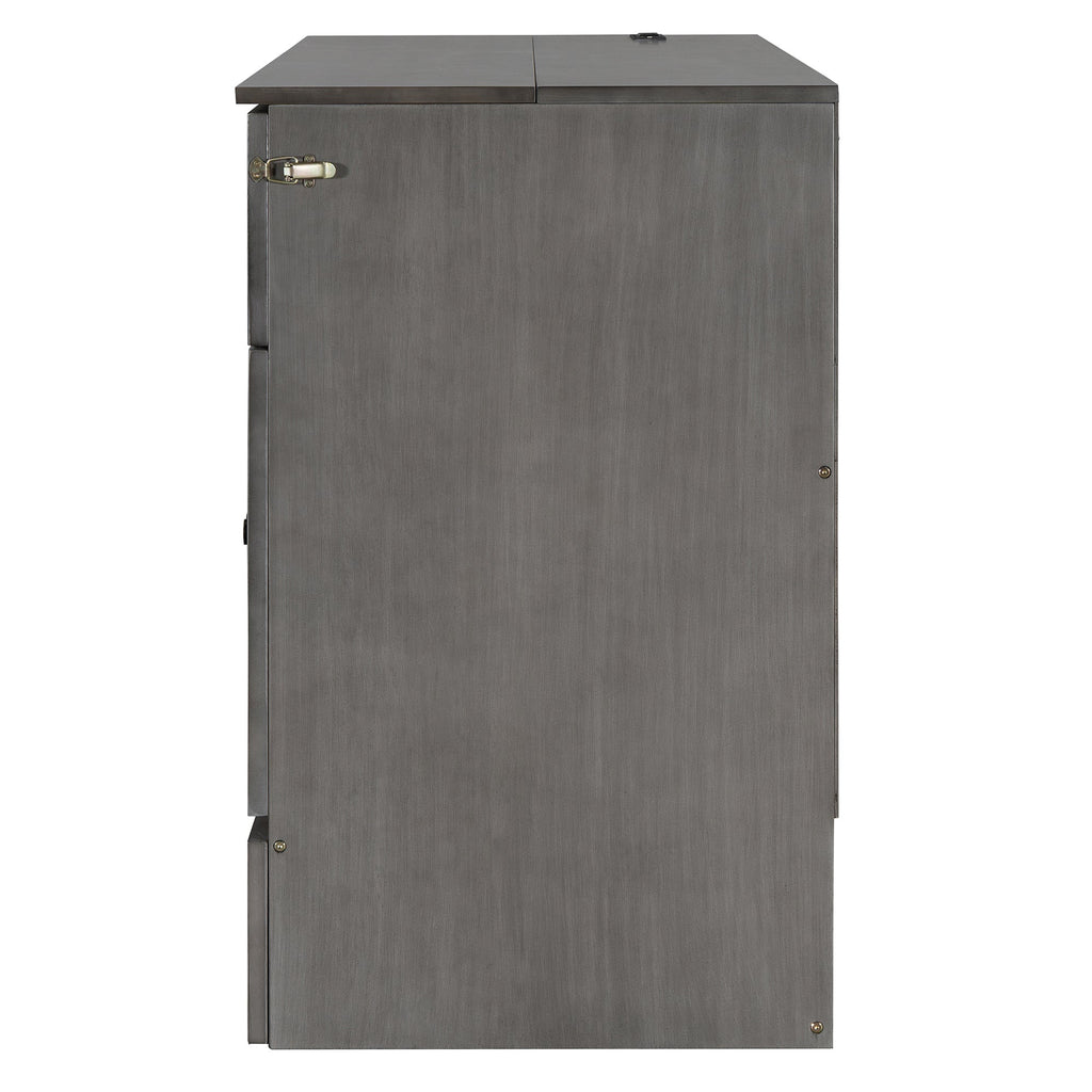 Queen Size Murphy Bed with Large Drawers & USB Ports,Brushed Gray