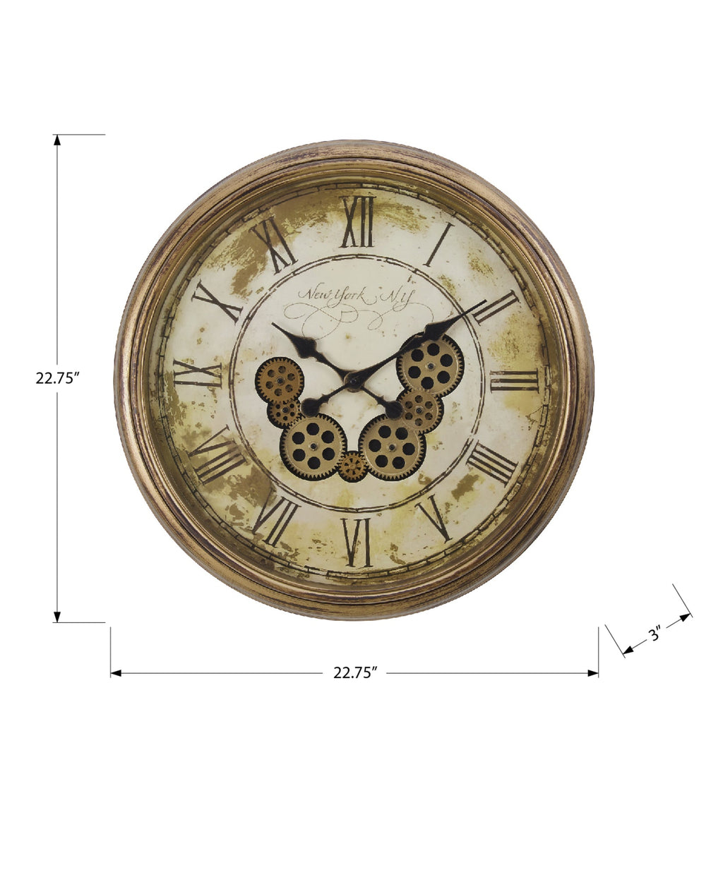 Clocks, 23' Round, Gear Mechanism, Wall Clock, Antique Brown, Transitional