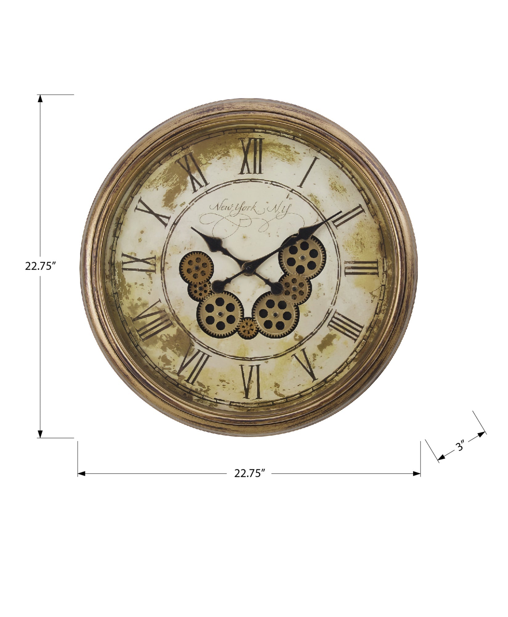 Clocks, 23' Round, Gear Mechanism, Wall Clock, Antique Brown, Transitional