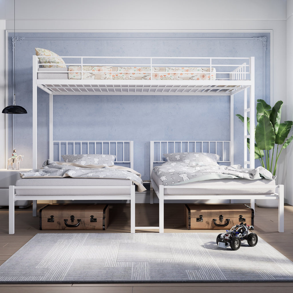 Triple Bunk Bed for Kids,3 Bed Bunk Beds for 3,Metal Triple Bunk Beds,Separates Into 3 Twin Beds,Noise Reduced Structure,White