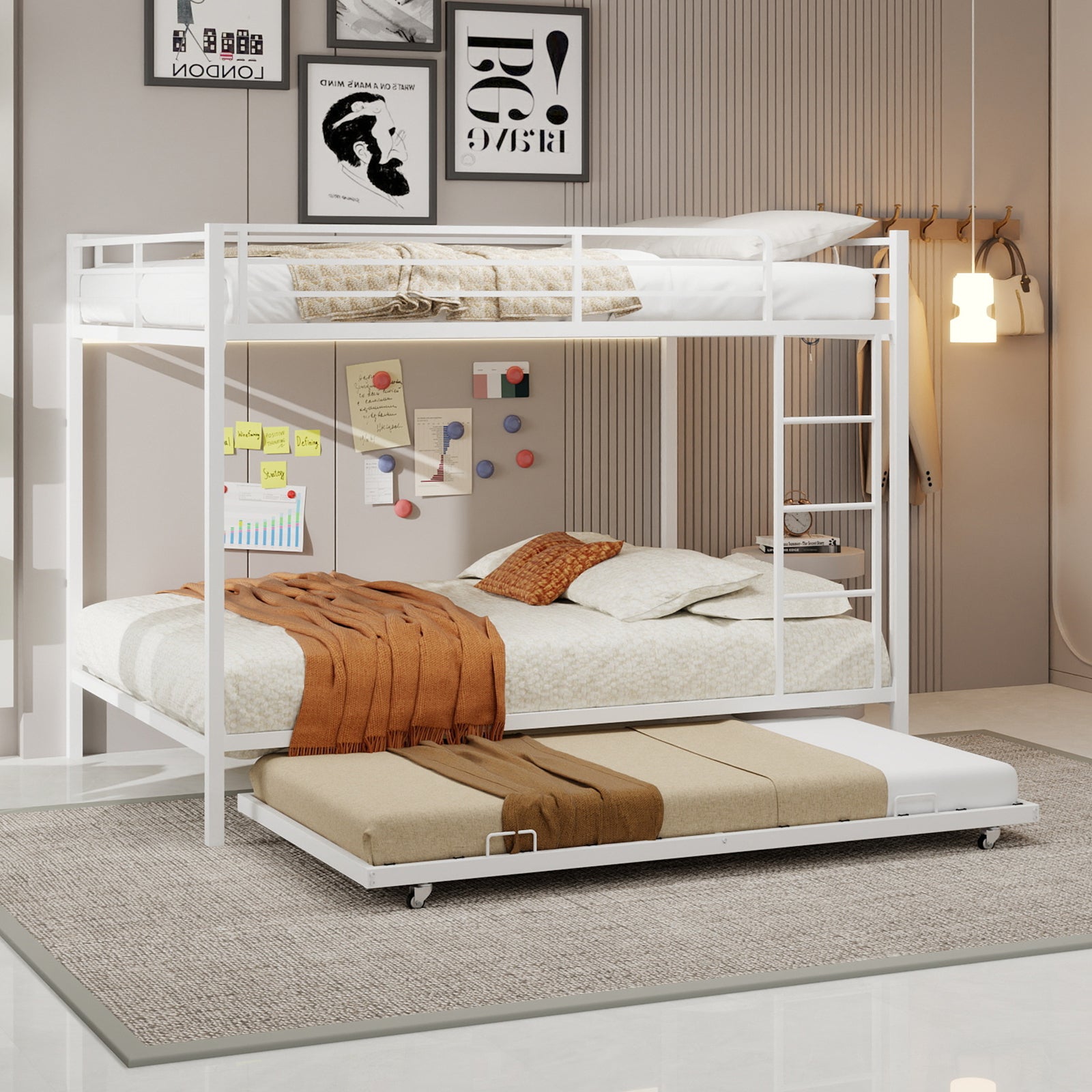 Durable Square Tube Iron Bunk Bed Featuring Safety Rails, Modern Minimalist Look, Ideal for Kids Room, Guest Room or Shared Space, Easy Assembly & Long - Lasting Performance-Queen size: 153cm*203cm