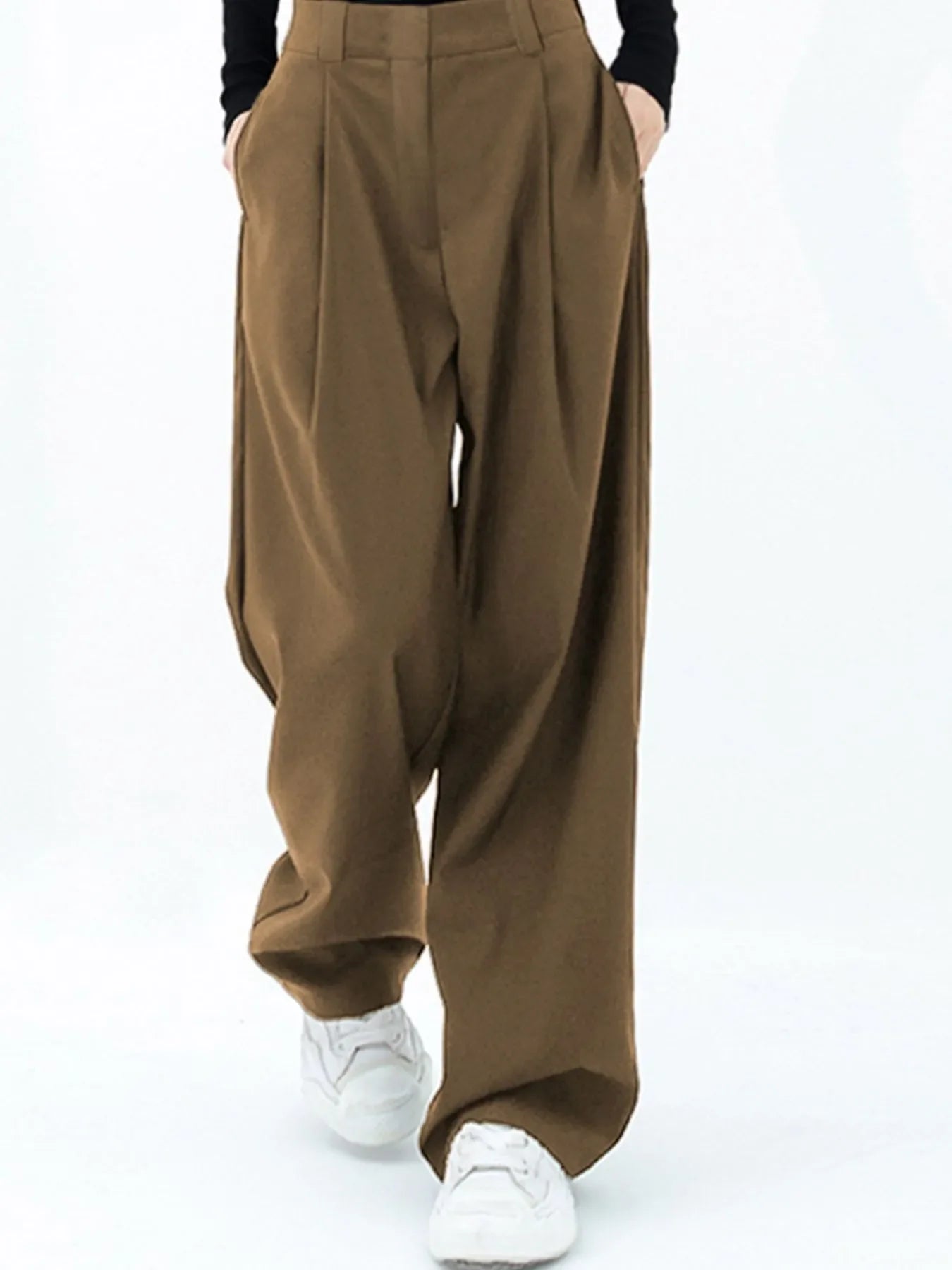 High-Waisted Wide Leg Pleated Trousers