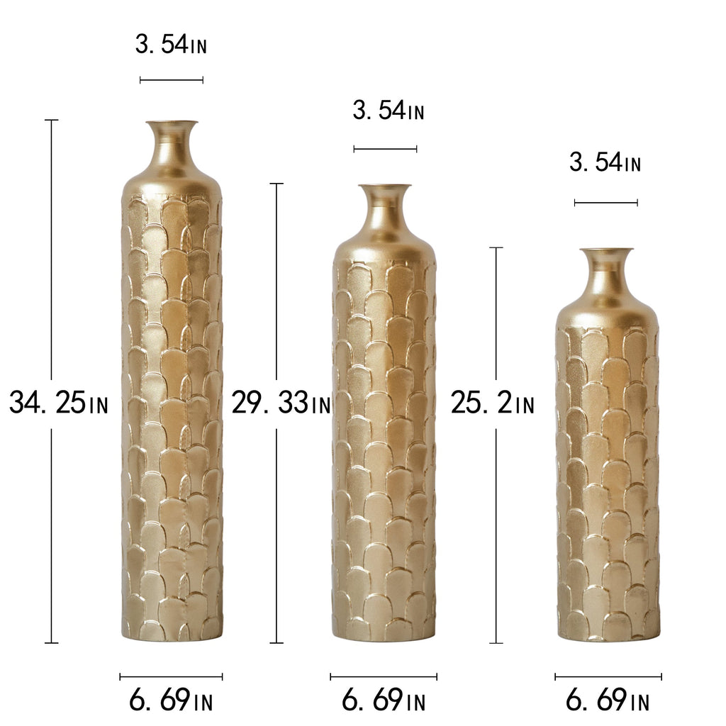 Floor Metal Vases Decorated White Metal Vases Set of 3 Gorgeous Home Decoration Large Glazed Metal Vases 25.2in/29.33in/34.25in Height