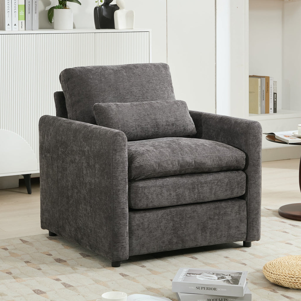 31.9' Cozy Upholstered Armchair Oversized Comfy Cloud Sofa Double Cushion Single Sofa Plush Cushion Armchair for Living Room, Grey