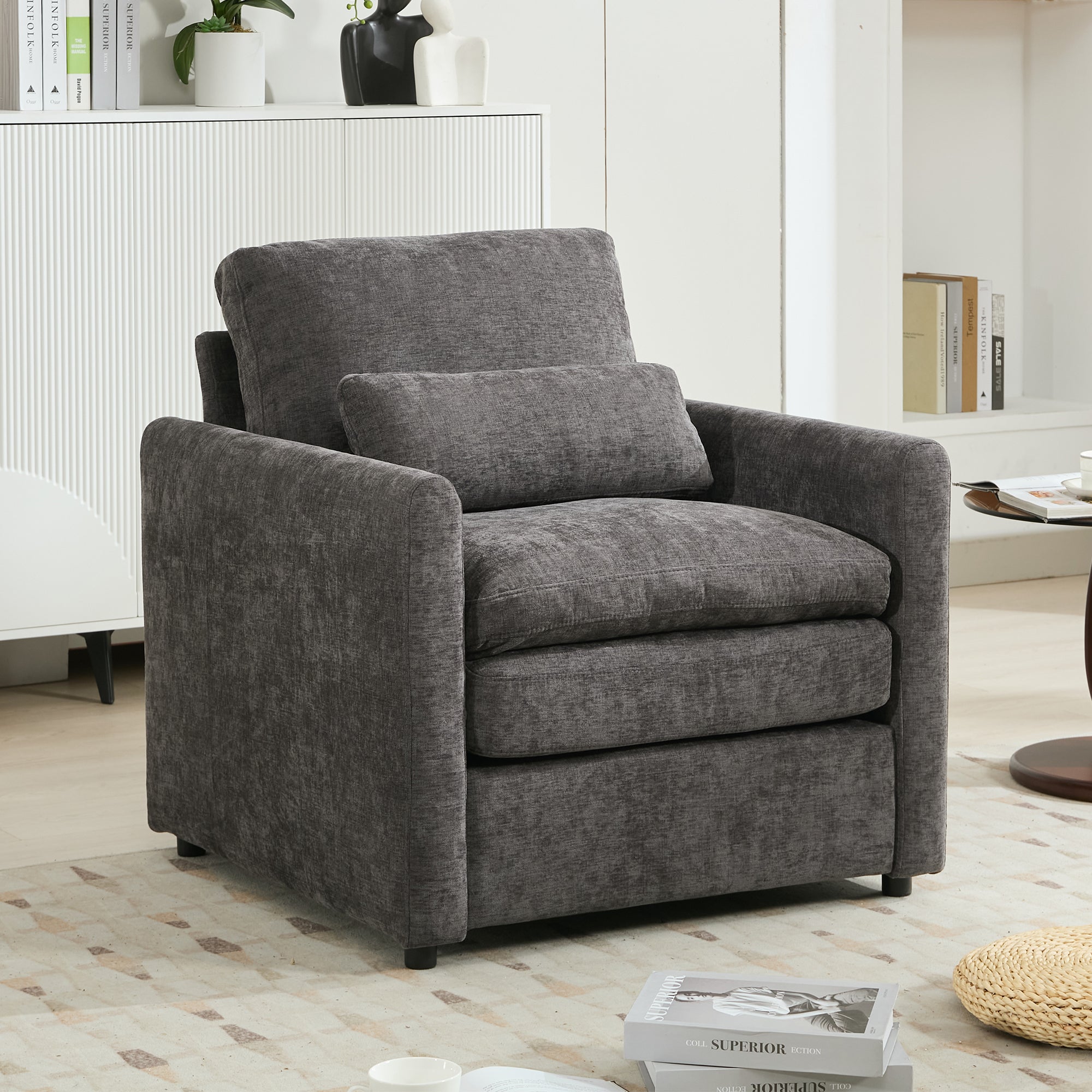 31.9' Cozy Upholstered Armchair Oversized Comfy Cloud Sofa Double Cushion Single Sofa Plush Cushion Armchair for Living Room, Grey