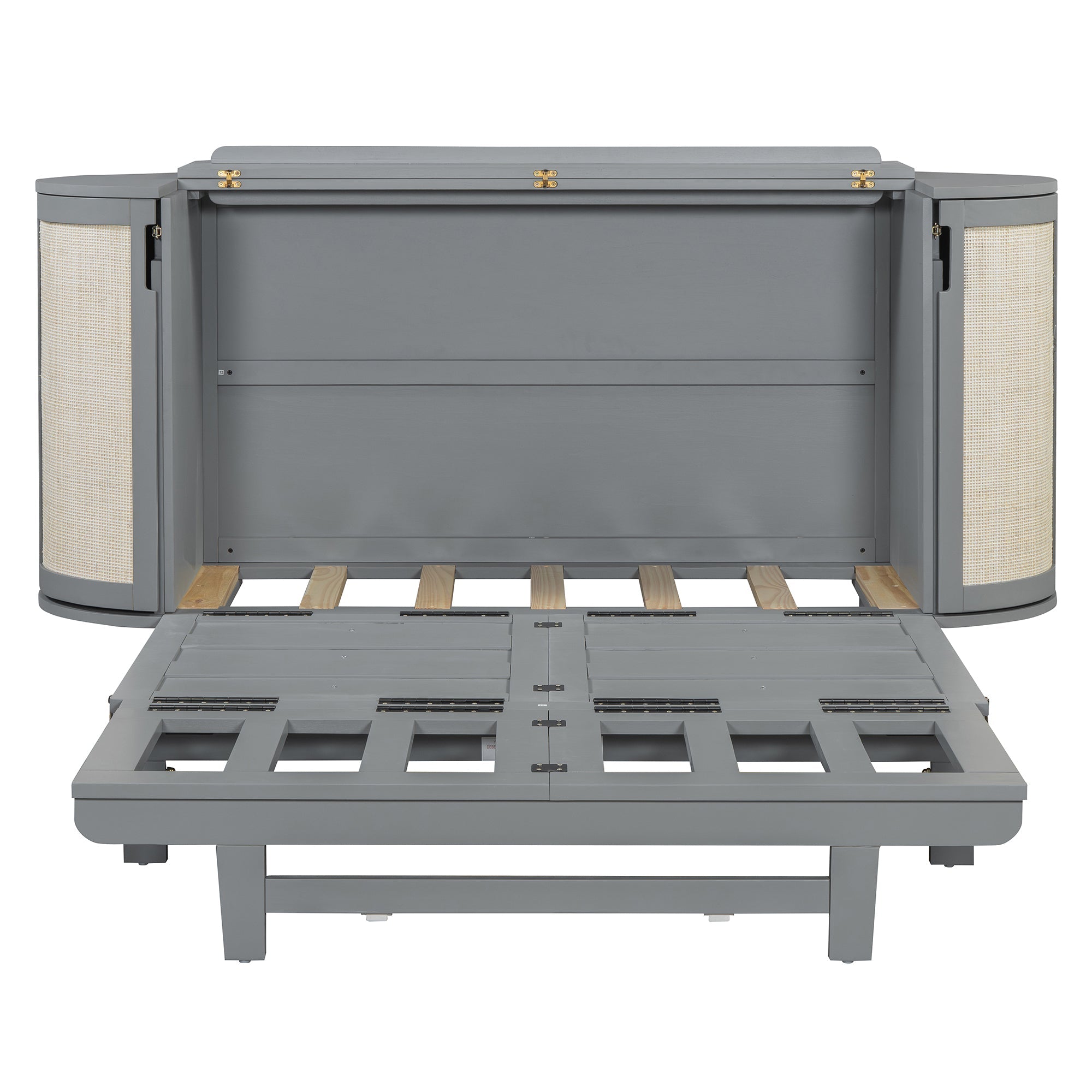 Full Murphy Bed with Hidden Storage & Modern Woven Design,Gray