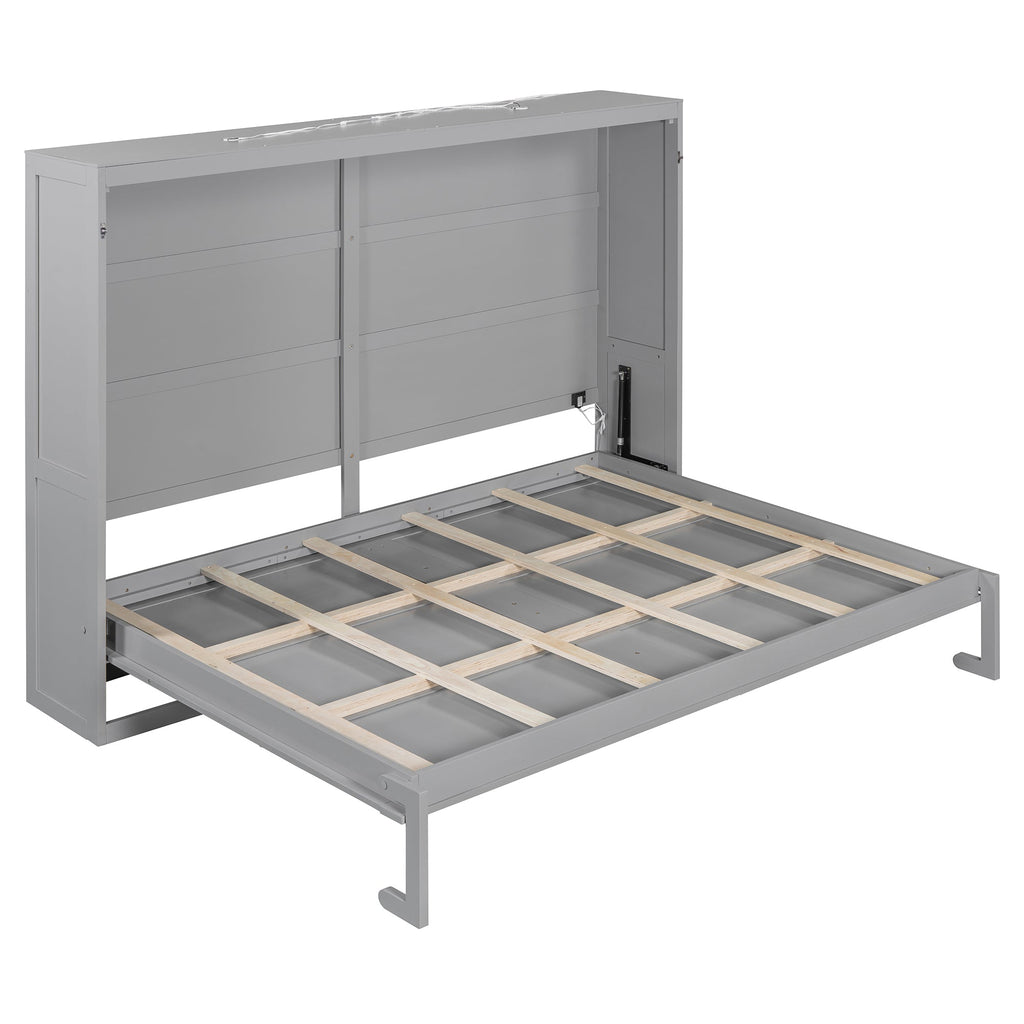 Queen Size Murphy Bed Wall Bed Modern design with LED Lights,Gray(OLD SKU:LP100973AAE)