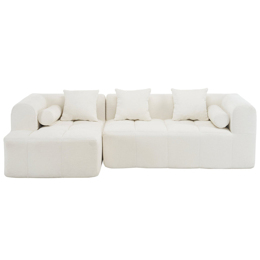 Modern Beige Modular Sectional Sofa with Deep Seating and Side Pockets, Chenille Upholstery, 101.2'