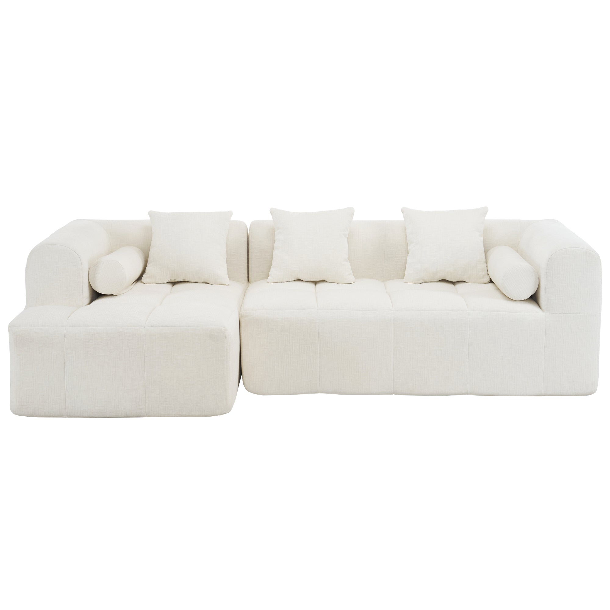 Modern Beige Modular Sectional Sofa with Deep Seating and Side Pockets, Chenille Upholstery, 101.2'