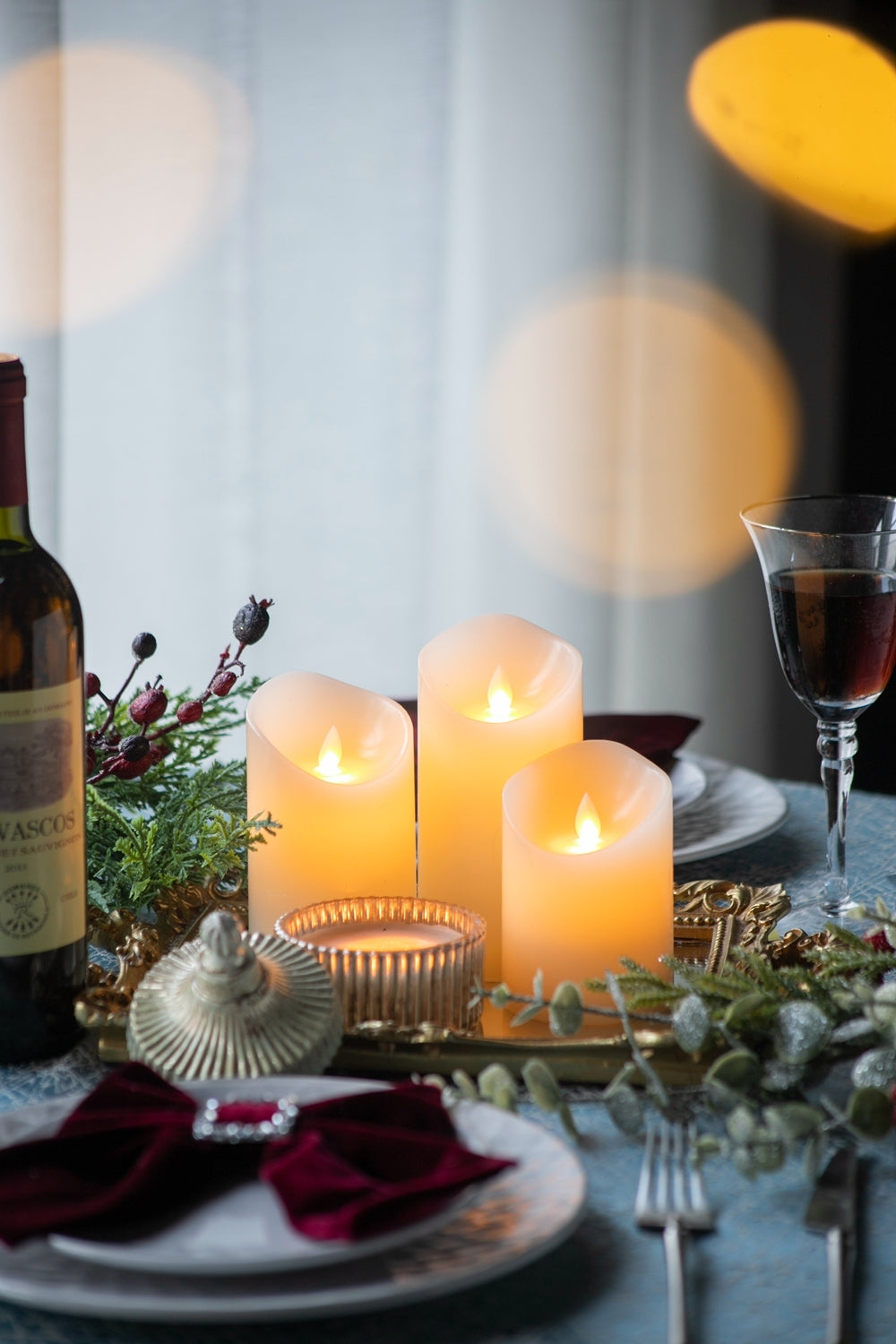 Set of 3 Flickering Ivory LED Candles with Remote Timer, L:D3X6' M:D3X5' S:D3X4'