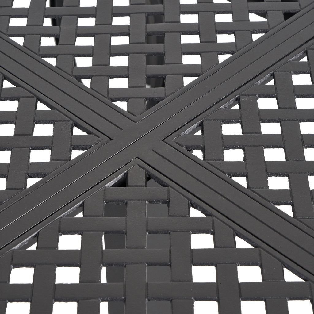 Modern Outdoor Dining Table with Woven Accents in Antique Matte Black Aluminum