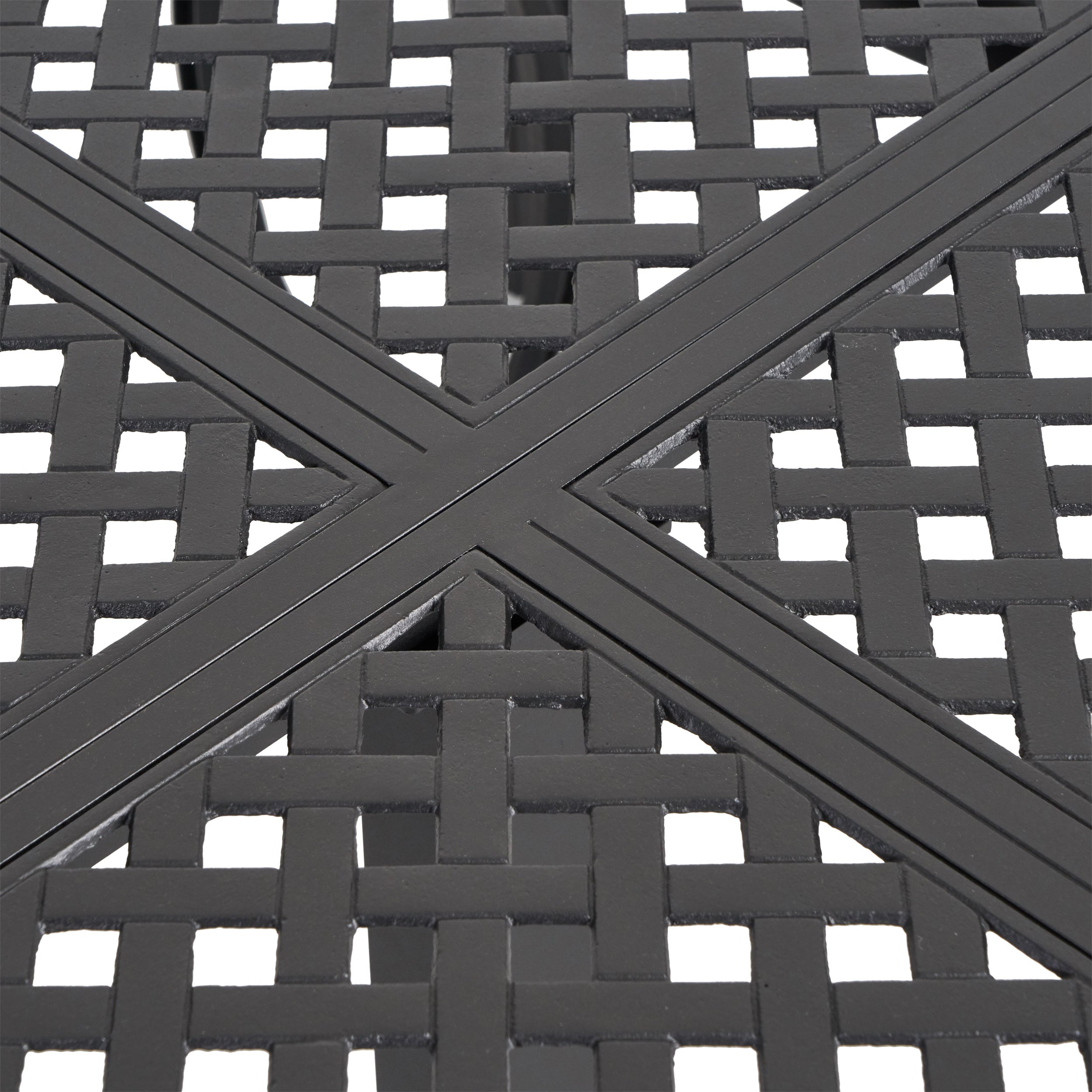 Modern Outdoor Dining Table with Woven Accents in Antique Matte Black Aluminum