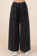 Mittoshop Mineral Wash Wide Leg Elastic Waist Twill Pants