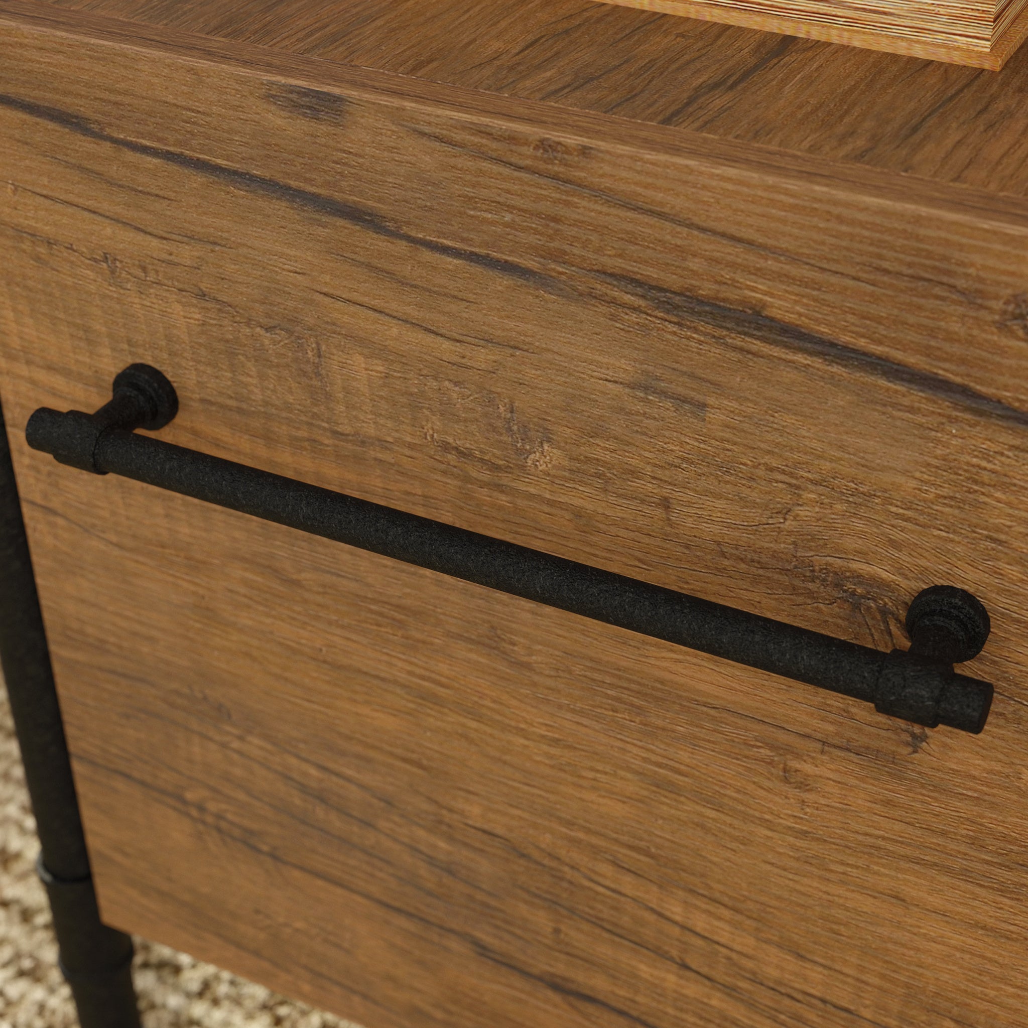 L-Shaped Desk, Brown finish