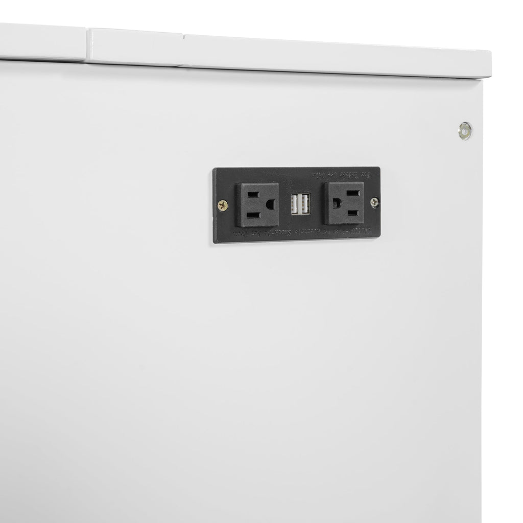 Queen Size Murphy  Bed with drawer and a set of Sockets & USB Ports, Pulley Structure Design, White