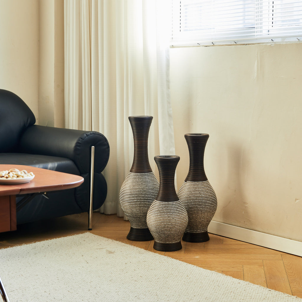Desktop Vase, Brown Decorative Floor Vase, Classic and Neat Floor Vase, High Independent Flower Stand, Artificial Vine Vase, PVC Floor Vase, Home Decoration Flower Stand Set of 3 pieces