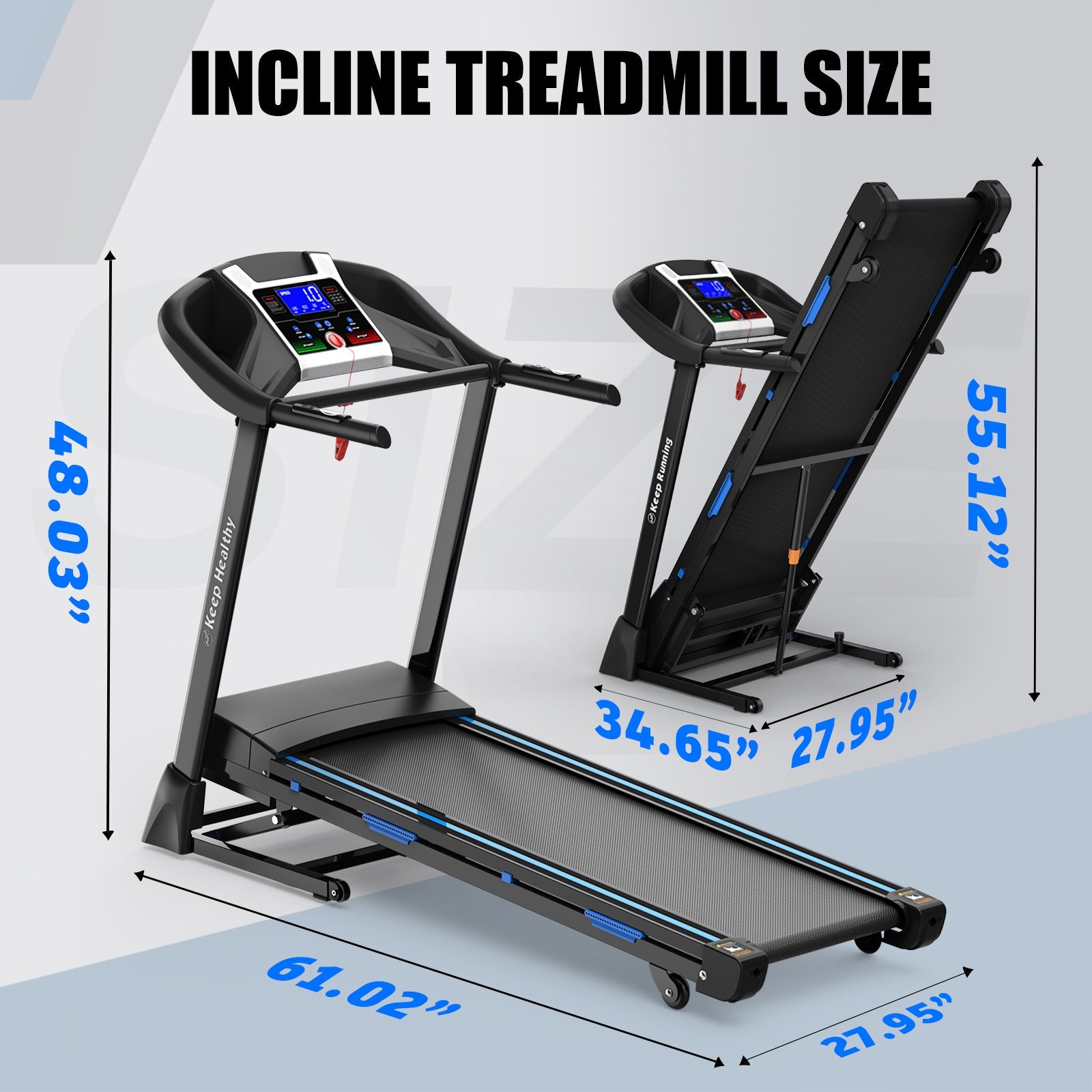 Treadmills for Home, Electric Treadmill with  Automatic Incline, Foldable 3.5HP Workout Running Machine Walking, Double Running Board Shock Absorption Pulse Sensor Bluetooth Speaker APP FITSHOW.