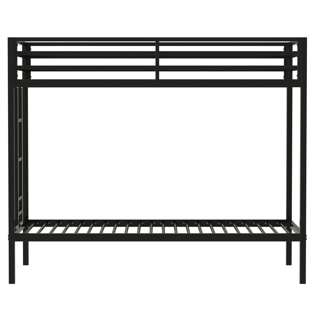Adam Sturdy Twin Over Twin Bunk Bed Metal Black for Kids and Adult, Twin Over Twin Bunk Bed with Ladder and Guardrails, Easy Climbing, Beds for Bedroom