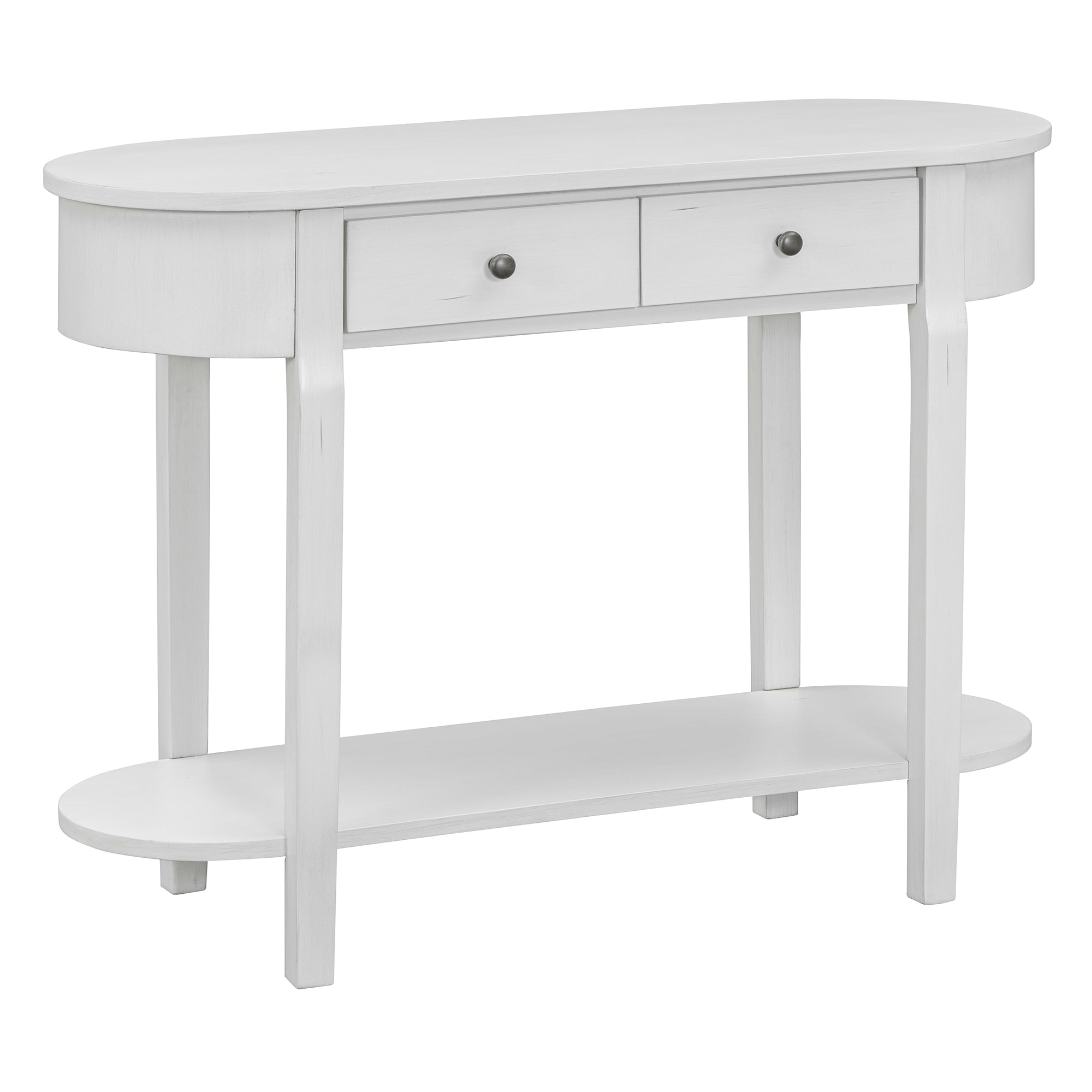 TREXM Elegant Retro Console Table with Curved Design and Smooth Glaze for Entryways, Living Rooms and hallways (Antique White)