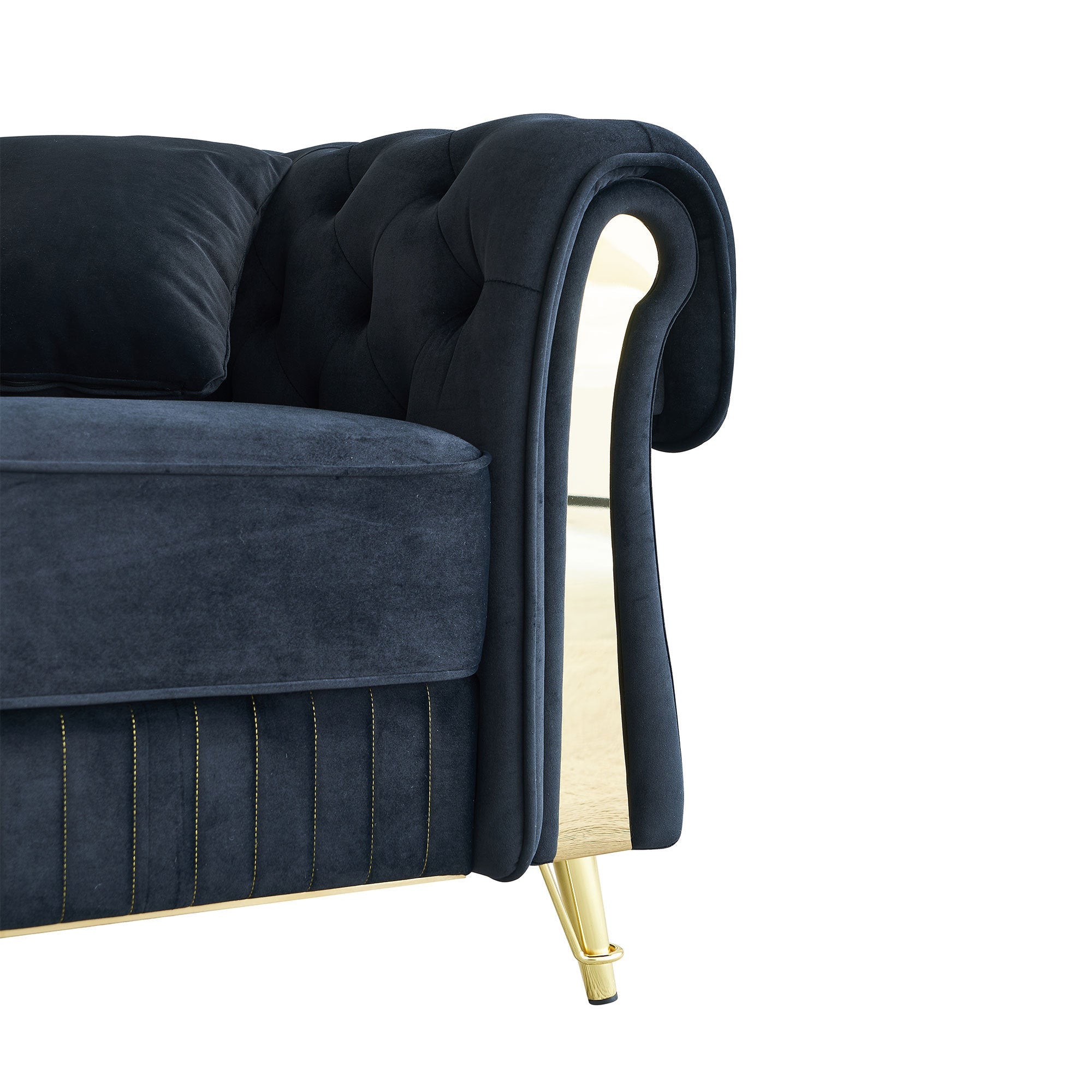 89''W Chesterfield Modern Tufted Velvet Living Room Sofa with Two Seat Cushions and Two Toss Pillows,Black