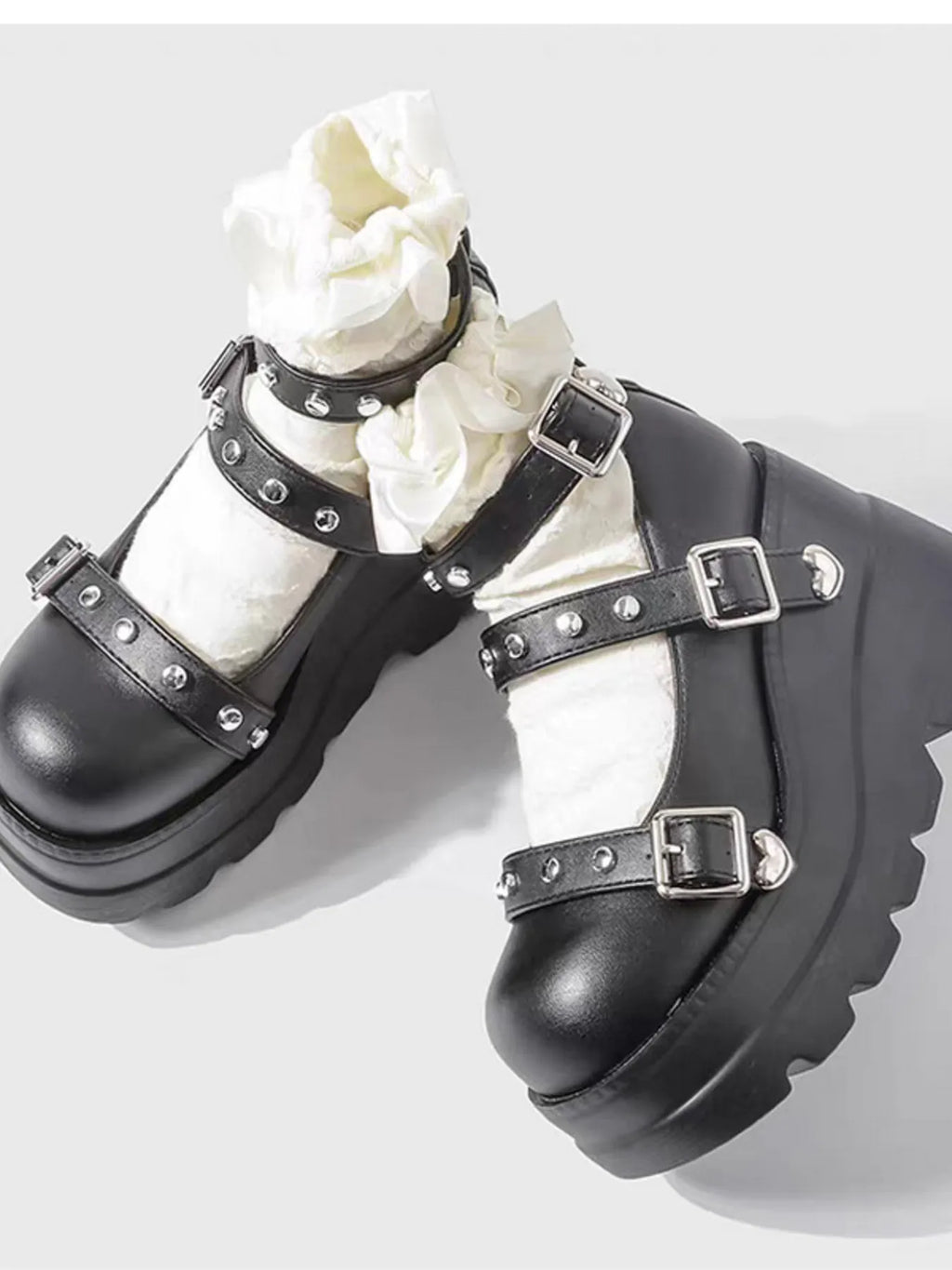 Platform Mary Jane Shoes with Triple Buckle Straps