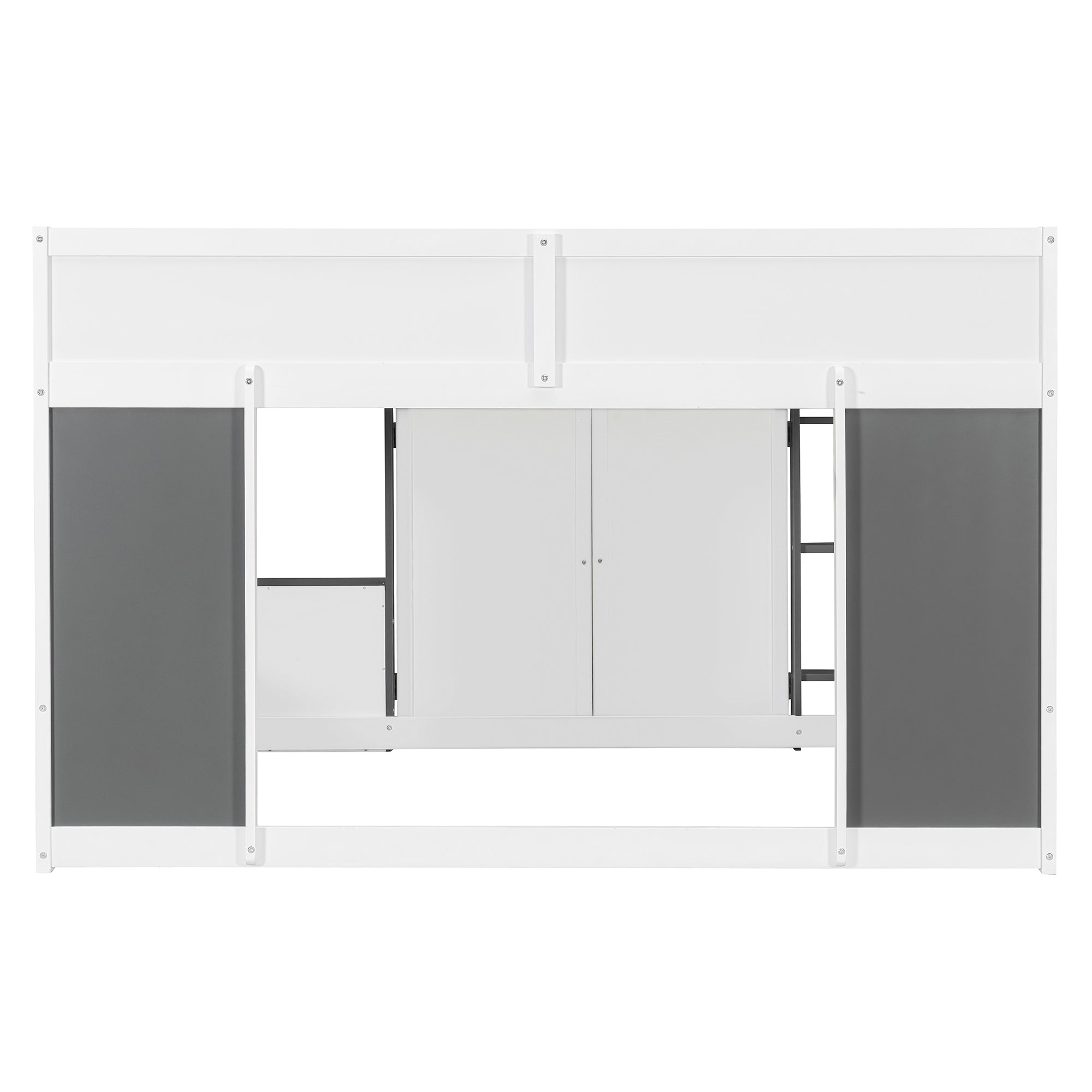 Full Loft House Bed with Playhouse & Storage, Modern Wood Cabin Bed for Kids/Teens, White+Gray