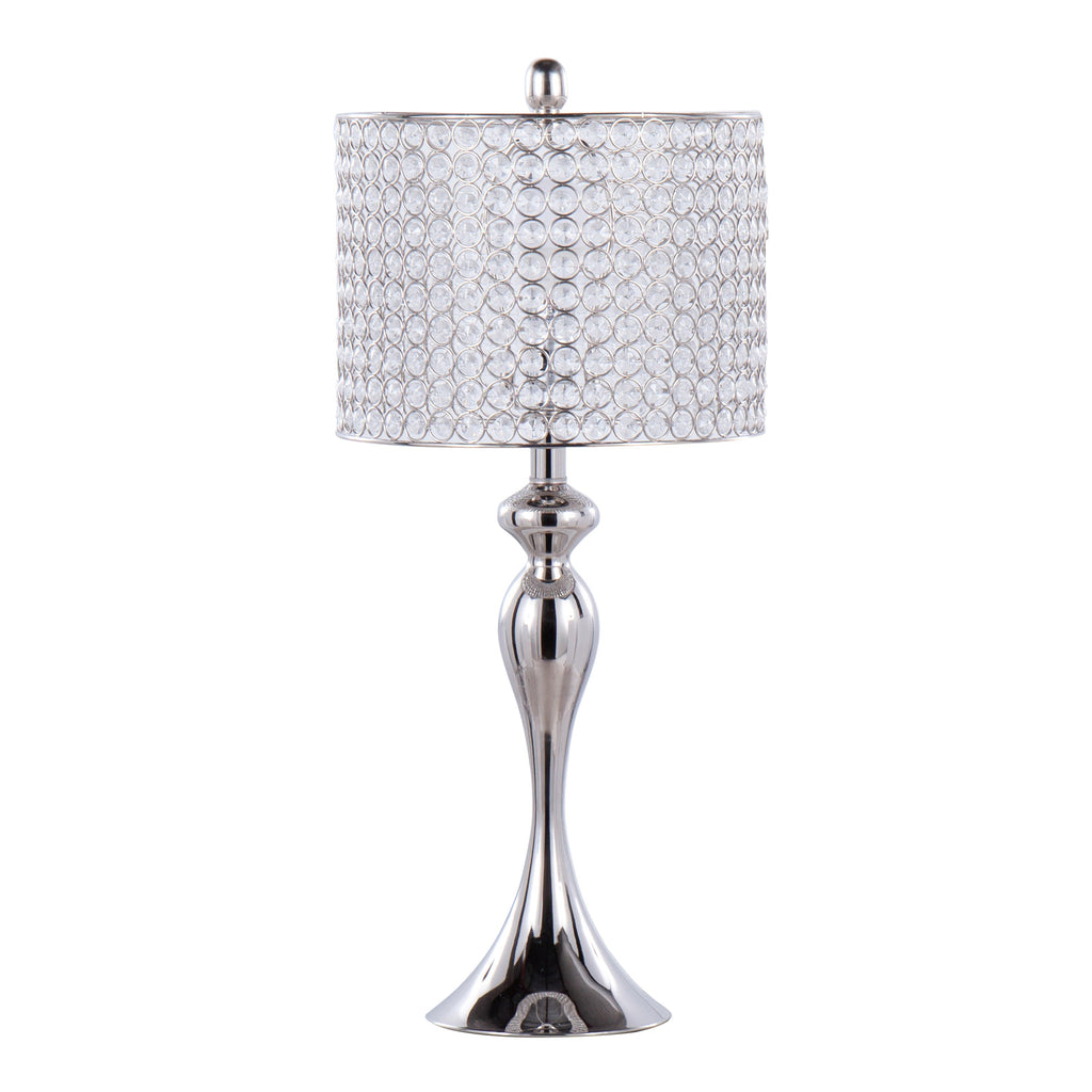 Ashland 27' Contemporary Metal Table Lamp in Polished Nickel with Round Clear K9 Crystal Beads and Polished Nickel Shade from Grandview Gallery by LumiSource - Set of 2