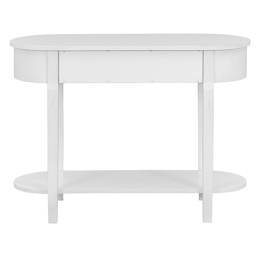 TREXM Elegant Retro Console Table with Curved Design and Smooth Glaze for Entryways, Living Rooms and hallways (Antique White)