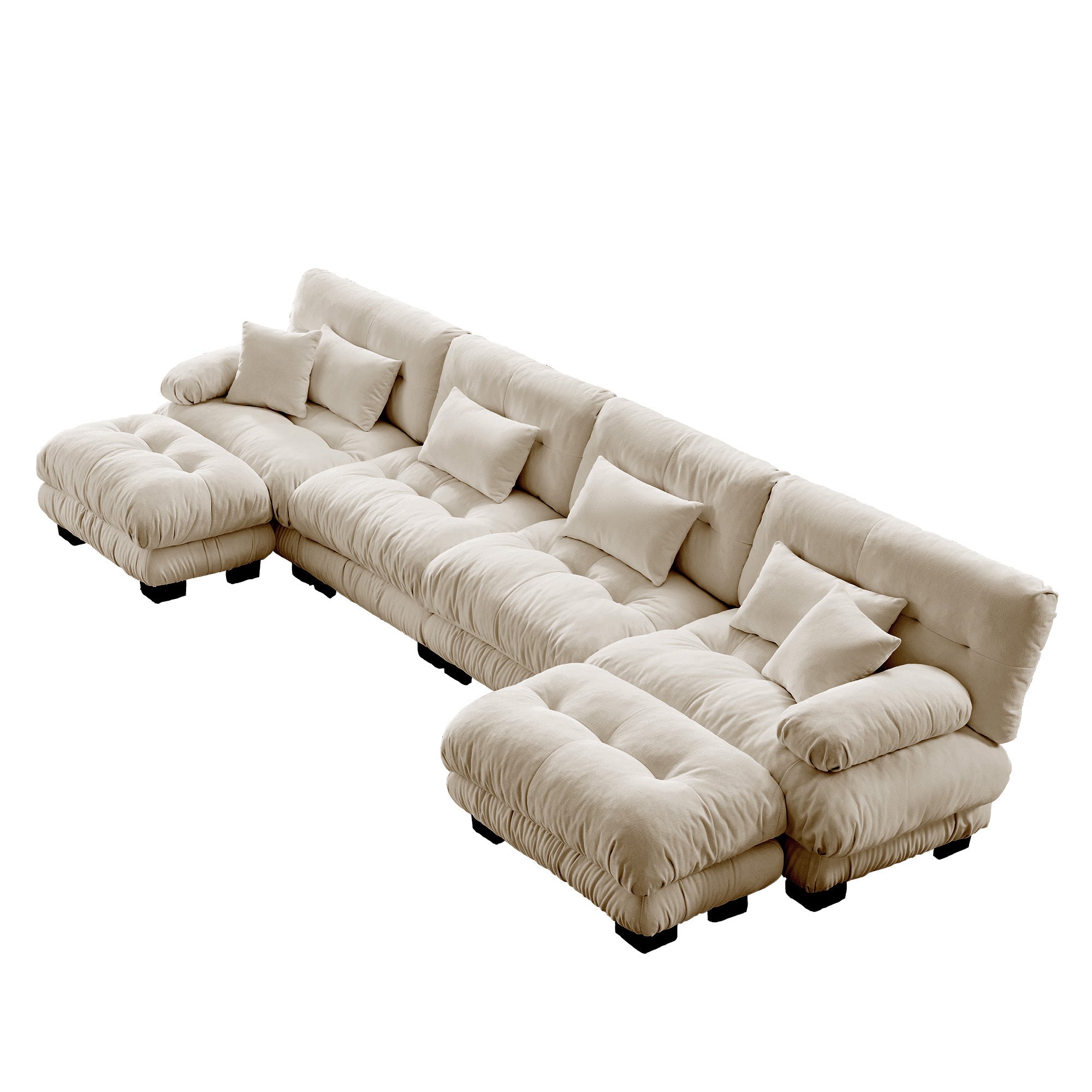 Free Combination Modular Sectional Sofa,U Shaped Couch for Living Room, 4-Seater Comfy Cloud Couch with 2 Ottomans, Chenille Light coffee