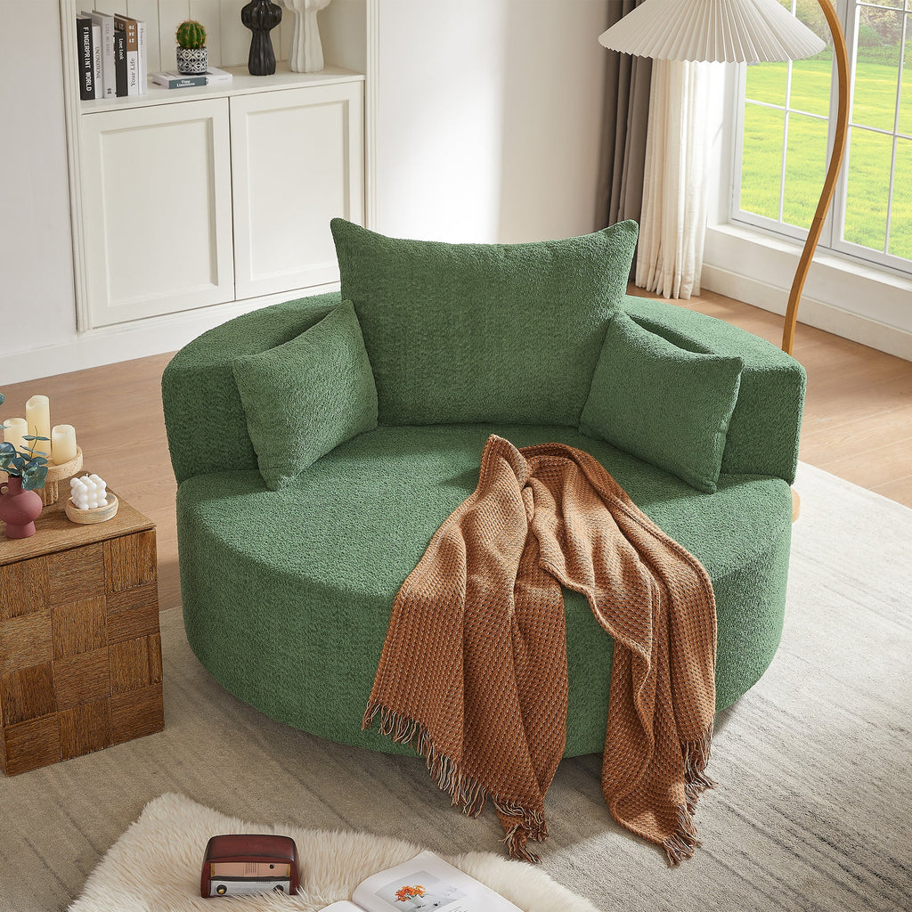 Modern 360° Swivel Accent Barrel Chair with Removable Pillows in Green Chenille for Living Room and Office