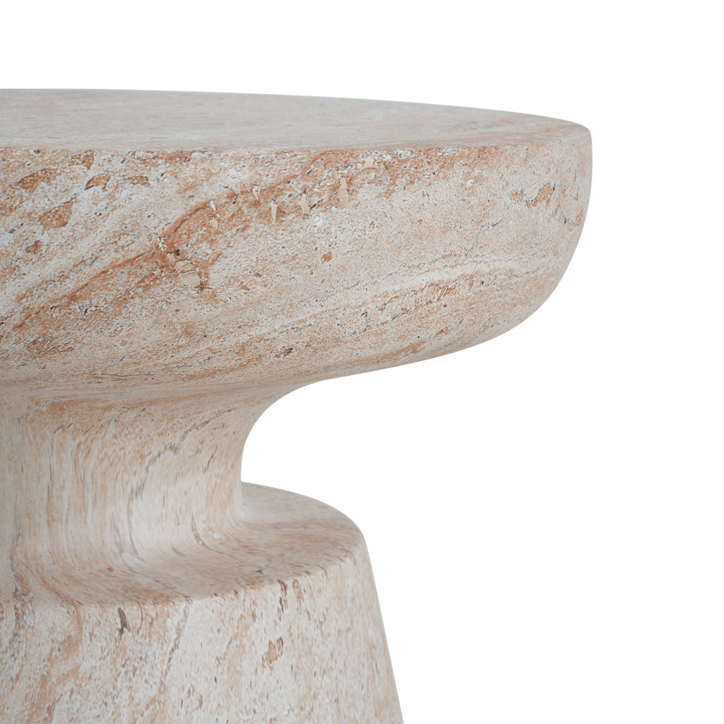 Outdoor/Indoor Lightweight Concrete Side Table, Travertine Finish, Beige, 20.5 x 17.75 Inches