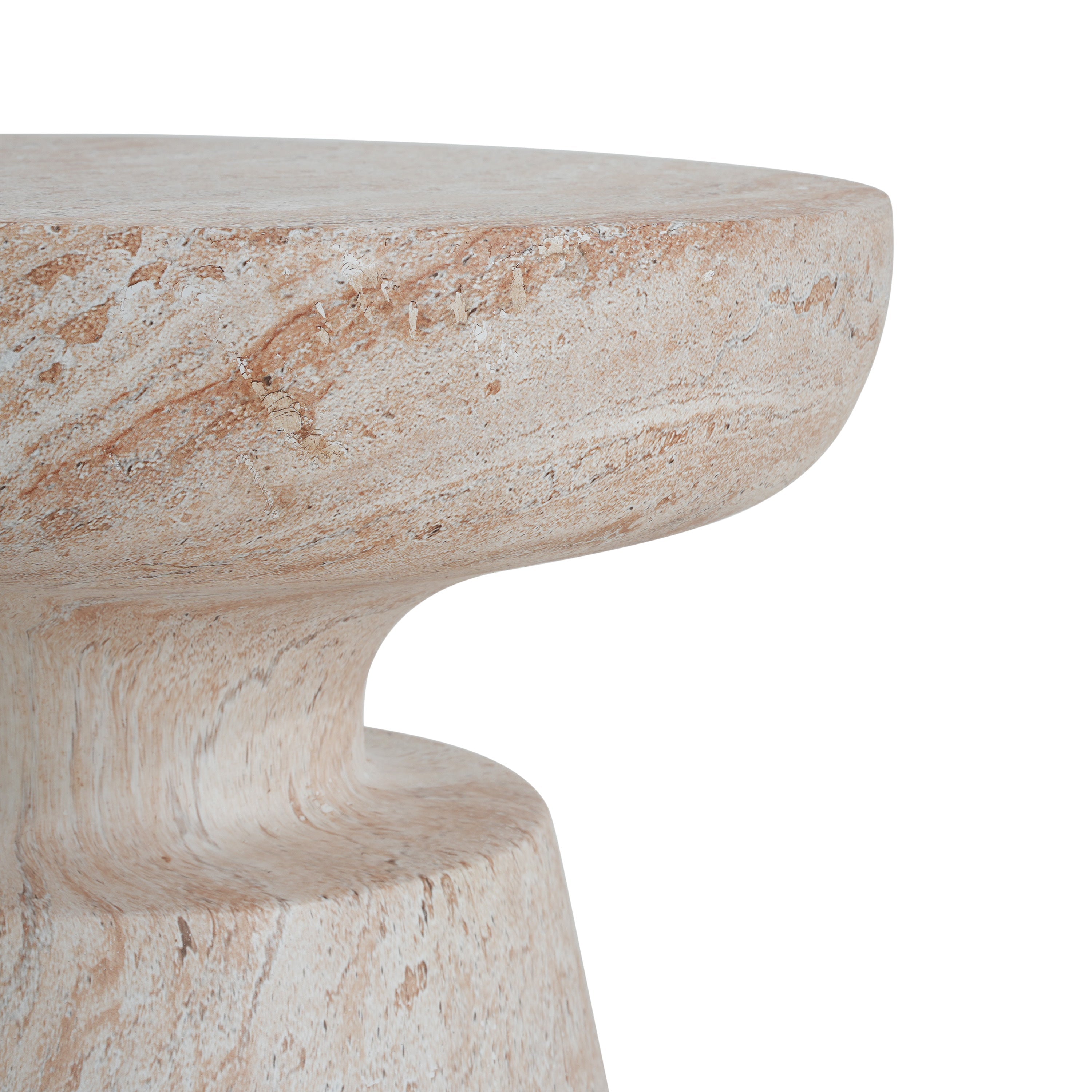 Outdoor/Indoor Lightweight Concrete Side Table, Travertine Finish, Beige, 20.5 x 17.75 Inches
