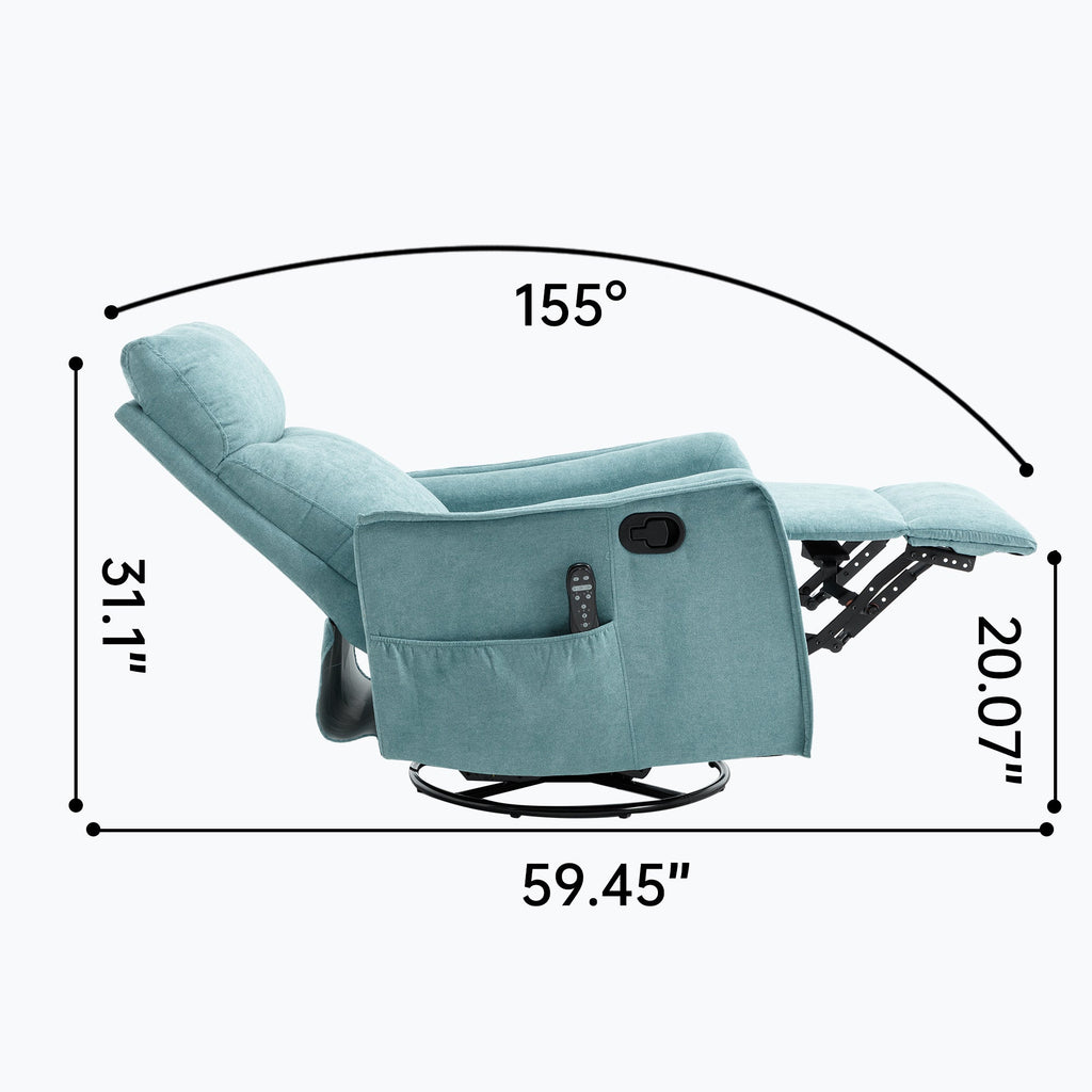 Heat Massage Manual Recliner Chair with Rocker and Swivel in Fabric for Living Room, Blue-Green