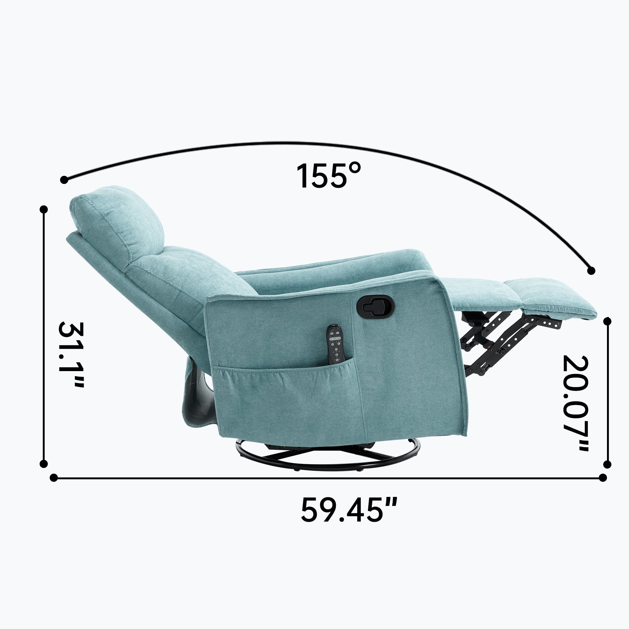 Heat Massage Manual Recliner Chair with Rocker and Swivel in Fabric for Living Room, Blue-Green