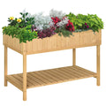 Outsunny 43x18x30in Raised Garden Bed with 8 Pockets and Shelf, Wooden Elevated Planter Box with Legs to Grow Herbs, Vegetables, and Flowers, Natural