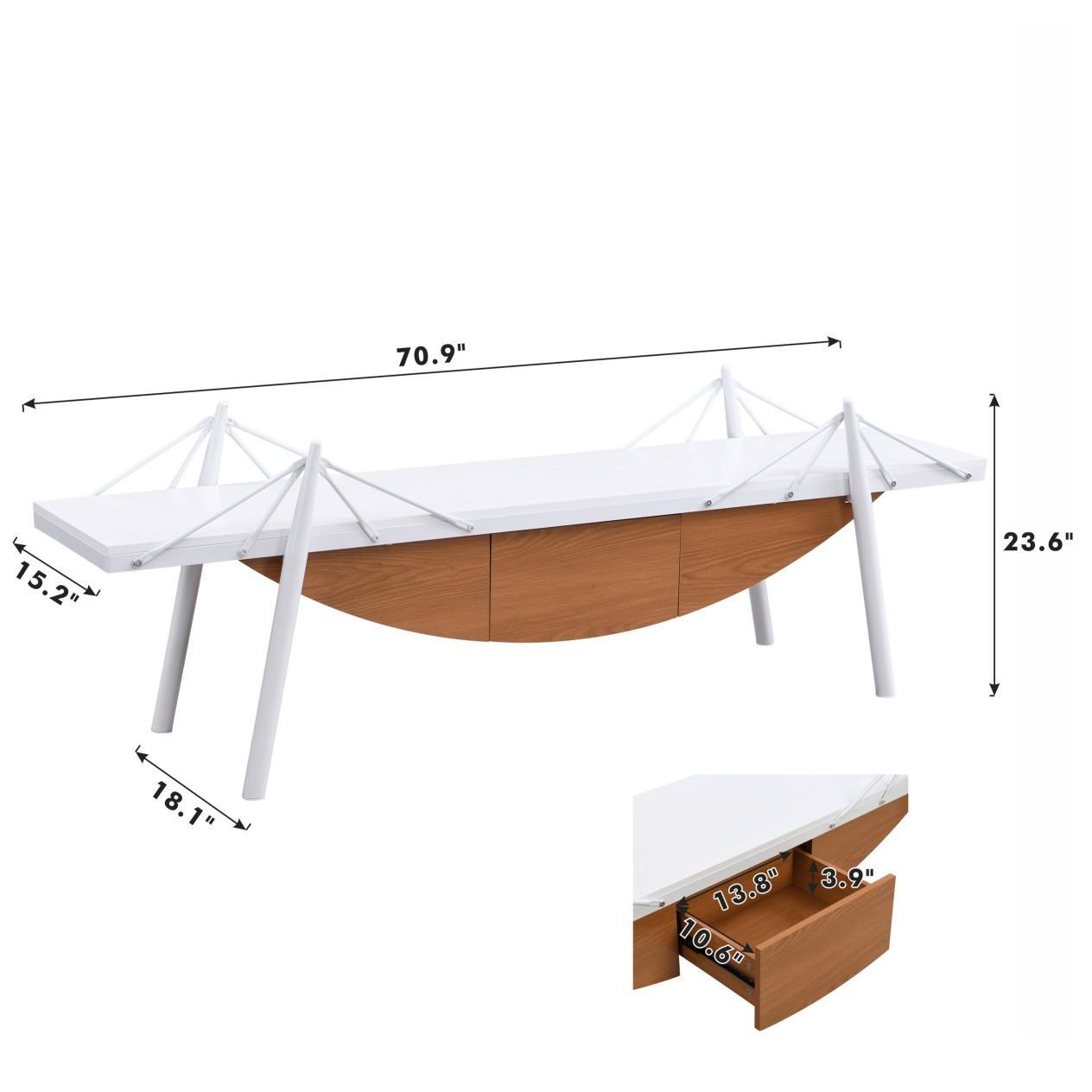 Sailboat-Shaped TV Stand, 70.87 inch Modern Entertainment Center with Drawer, MDF Wood Media Console Table, Unique Nautical Design, Sturdy Metal Support, Storage Cabinet for Living Room and Office